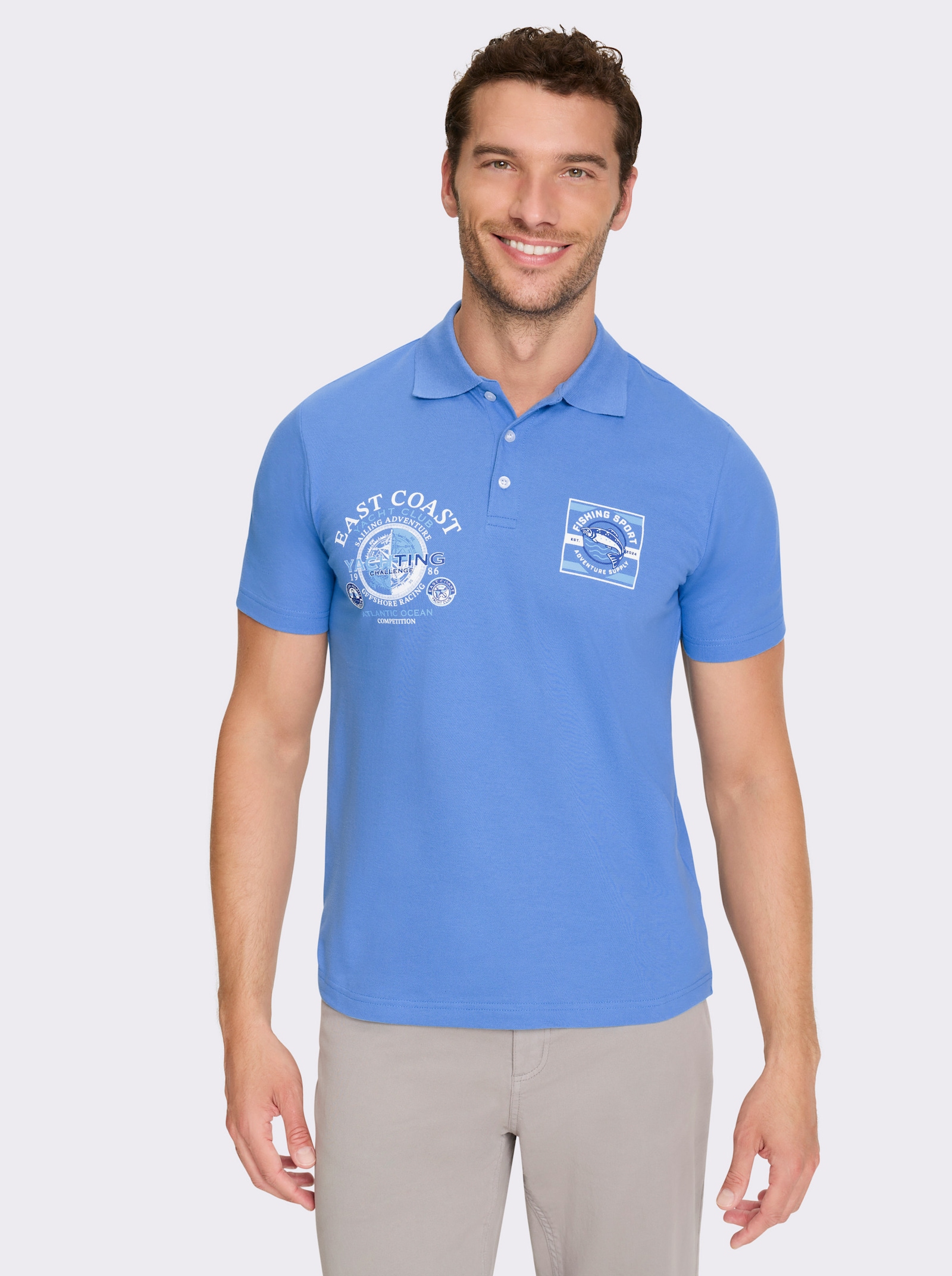 Catamaran Kurzarmshirt in Pikee-Qualität, Baumwolle - mittelblau