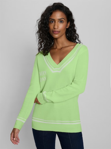 heine Pullover mit tiefem V-Ausschnitt - reseda-ecru