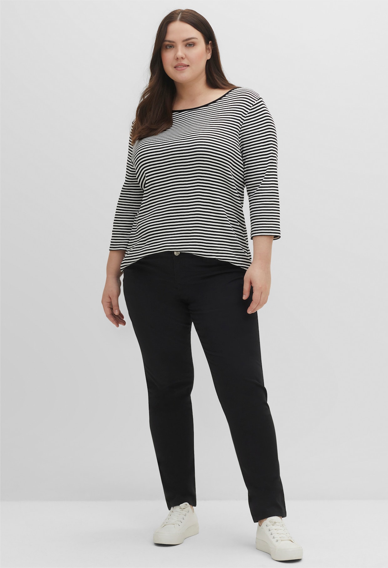 sheego Ringelshirt - schwarz