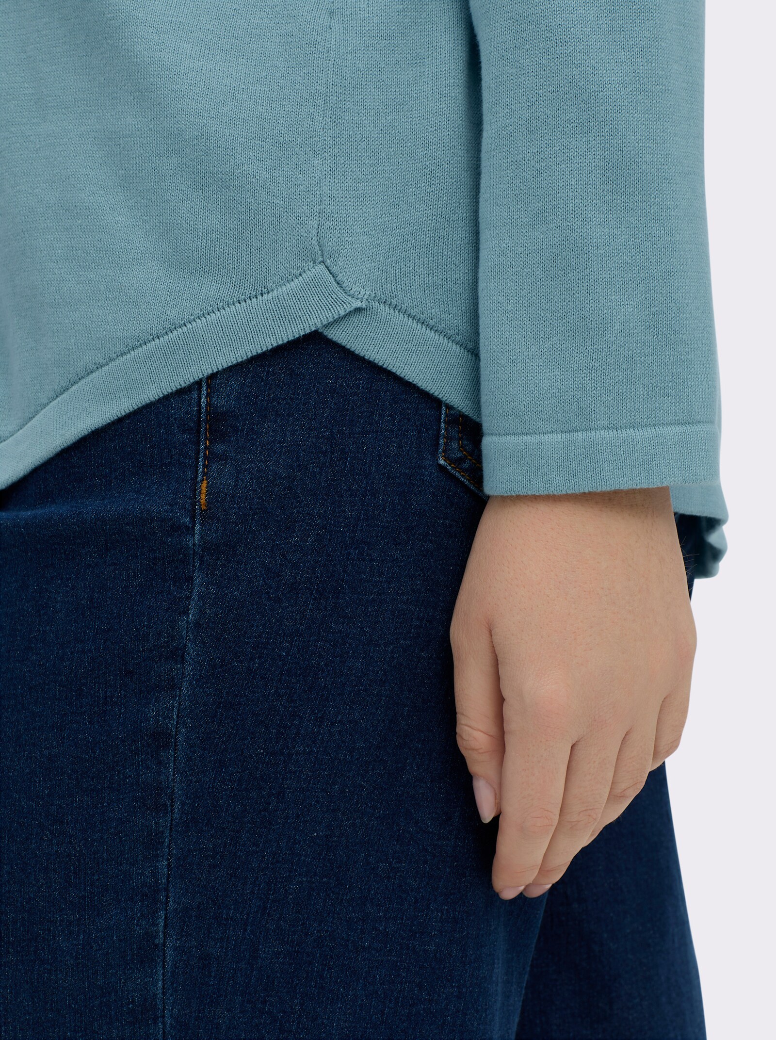 Baumwollpullover mit überlappendem Saum - aqua