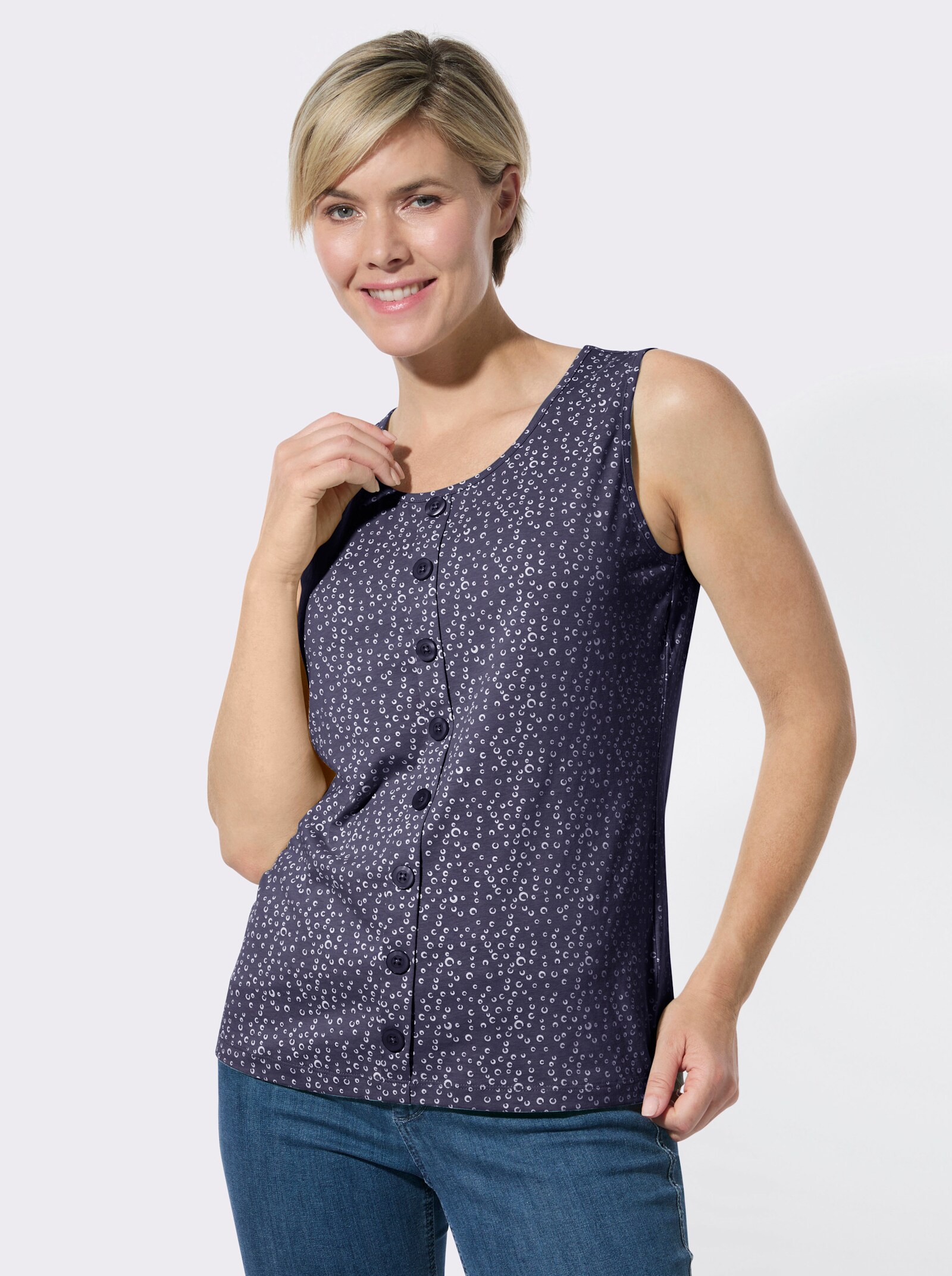 Shirttop im Doppelpack - marine-weiß-getupft + marine