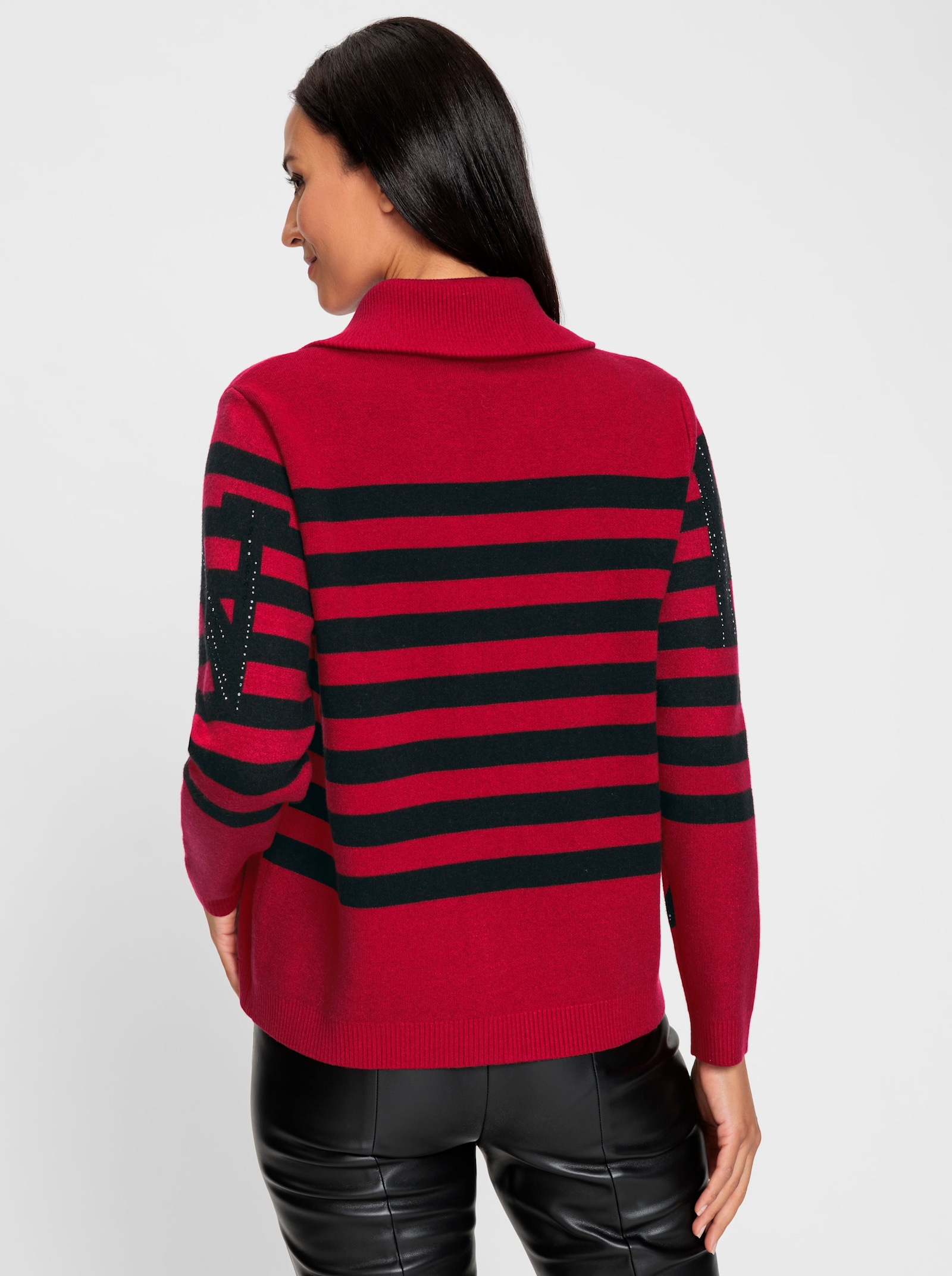 heine Strickjacke mit Stehkragen - rot-schwarz-geringelt