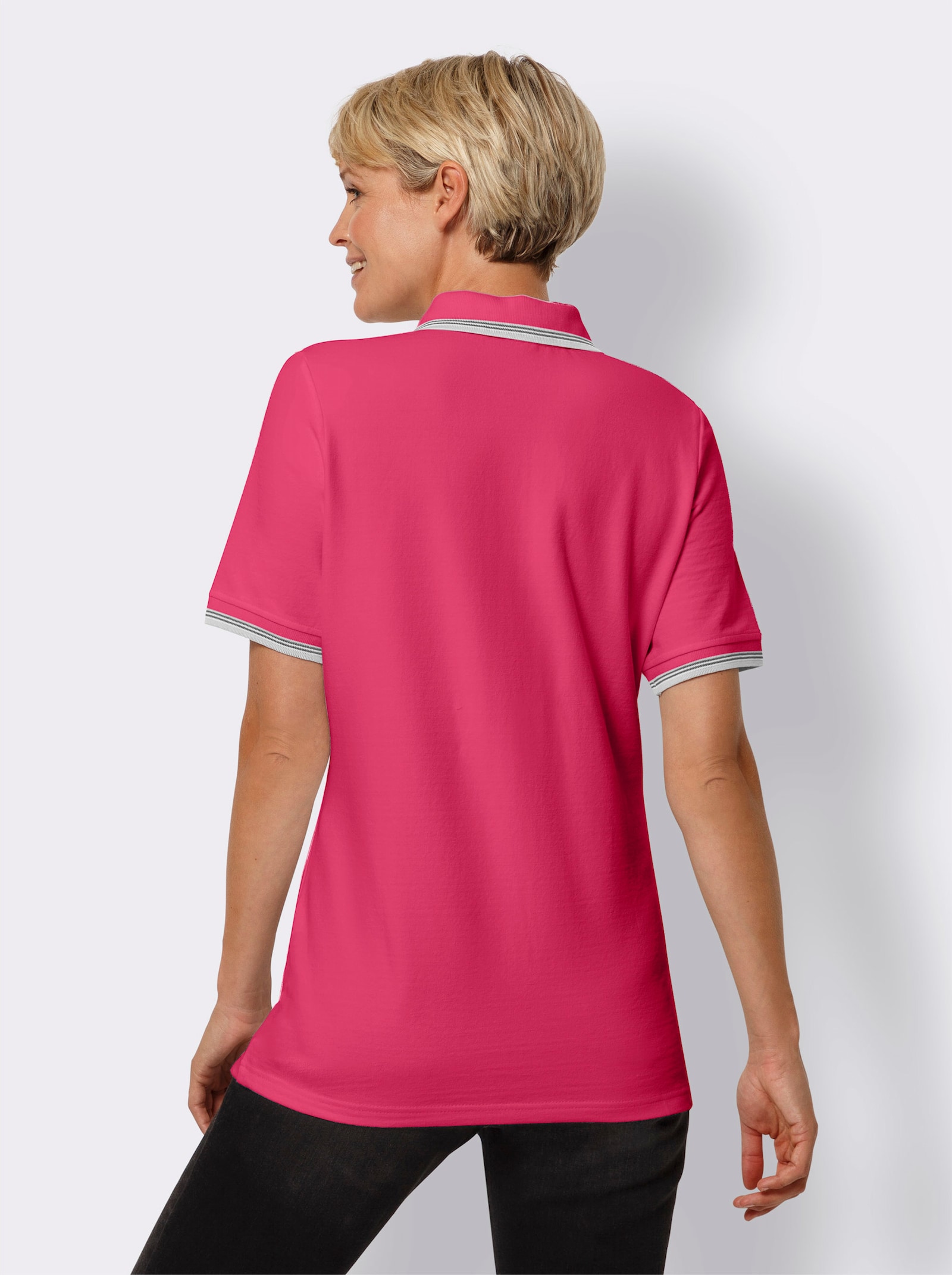 Poloshirt mit Kontrast-Streifen - fuchsia