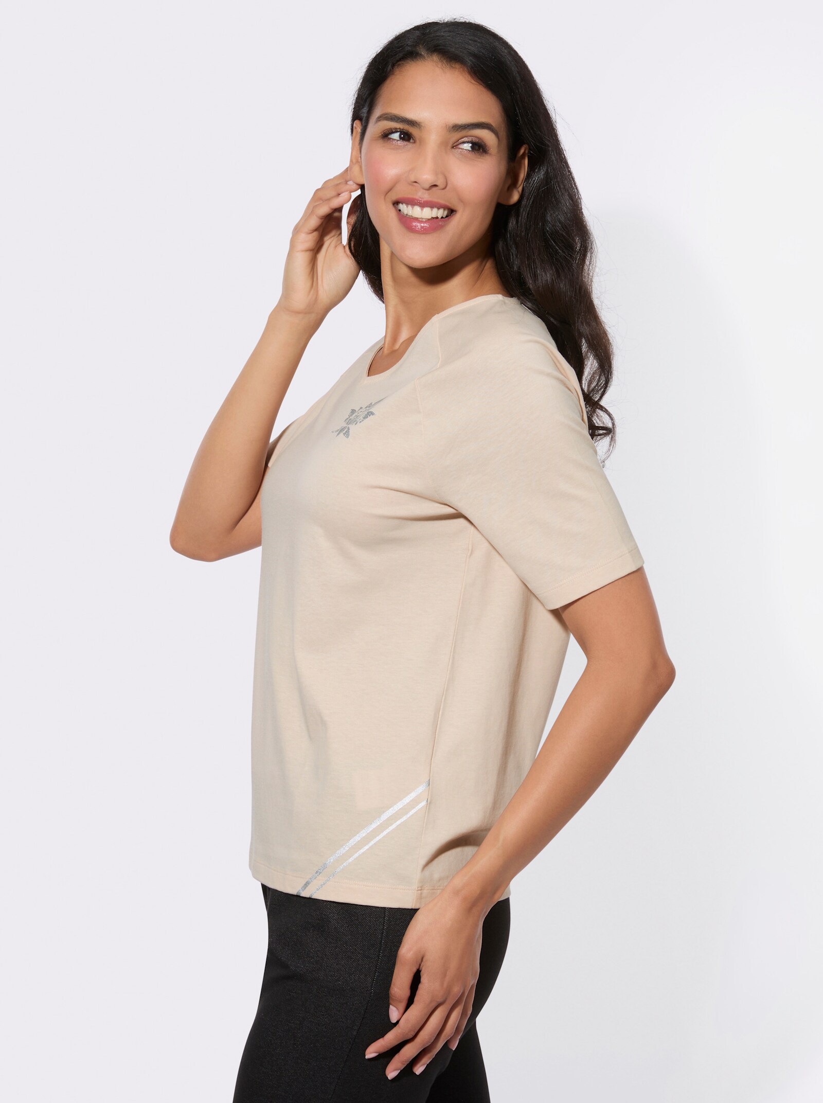 Kurzarmshirt mit Foliendruck - elfenbein