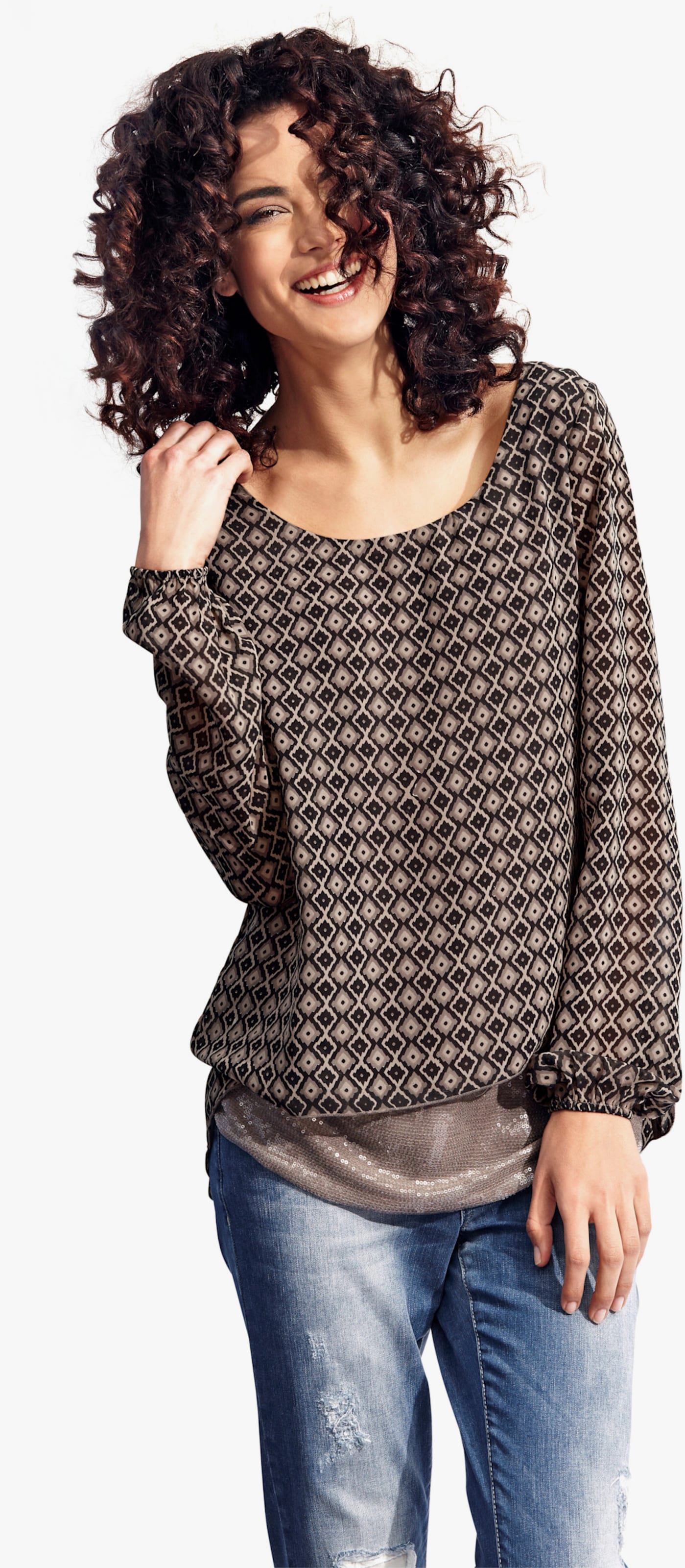 heine Blusenshirt in 2-in-1-Optik - taupe-braun