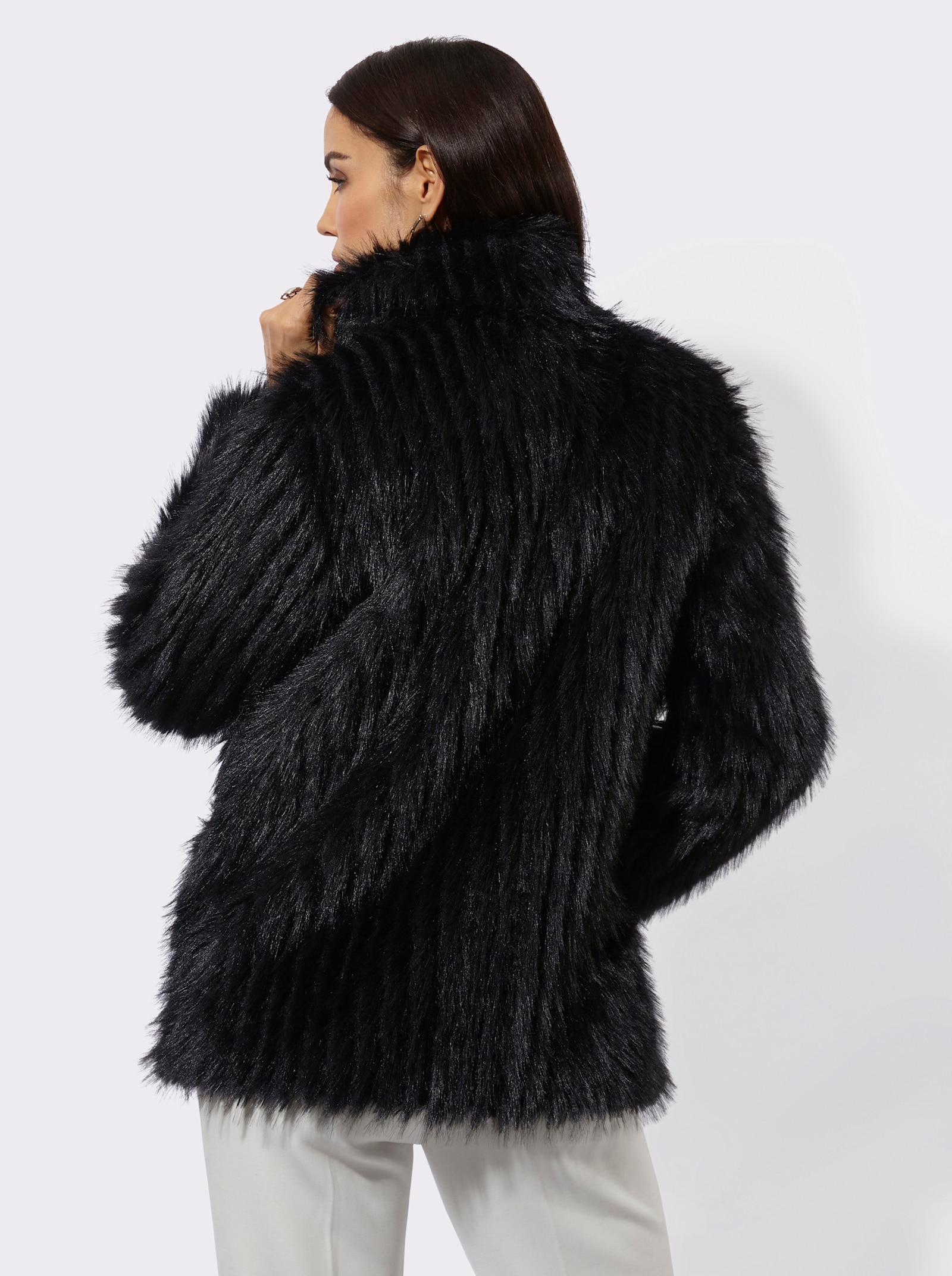 Mainpol Fellimitatjacke mit verdecken Druckkknöpfen - schwarz