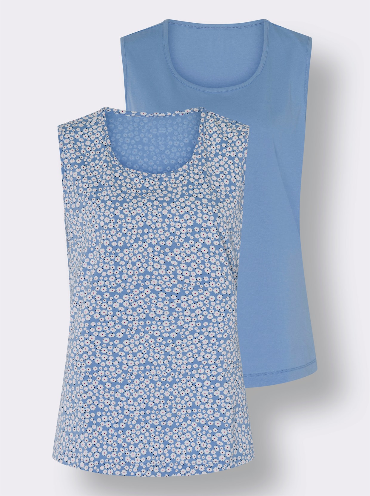 Shirttops - himmelblau + himmelblau-weiß-bedruckt