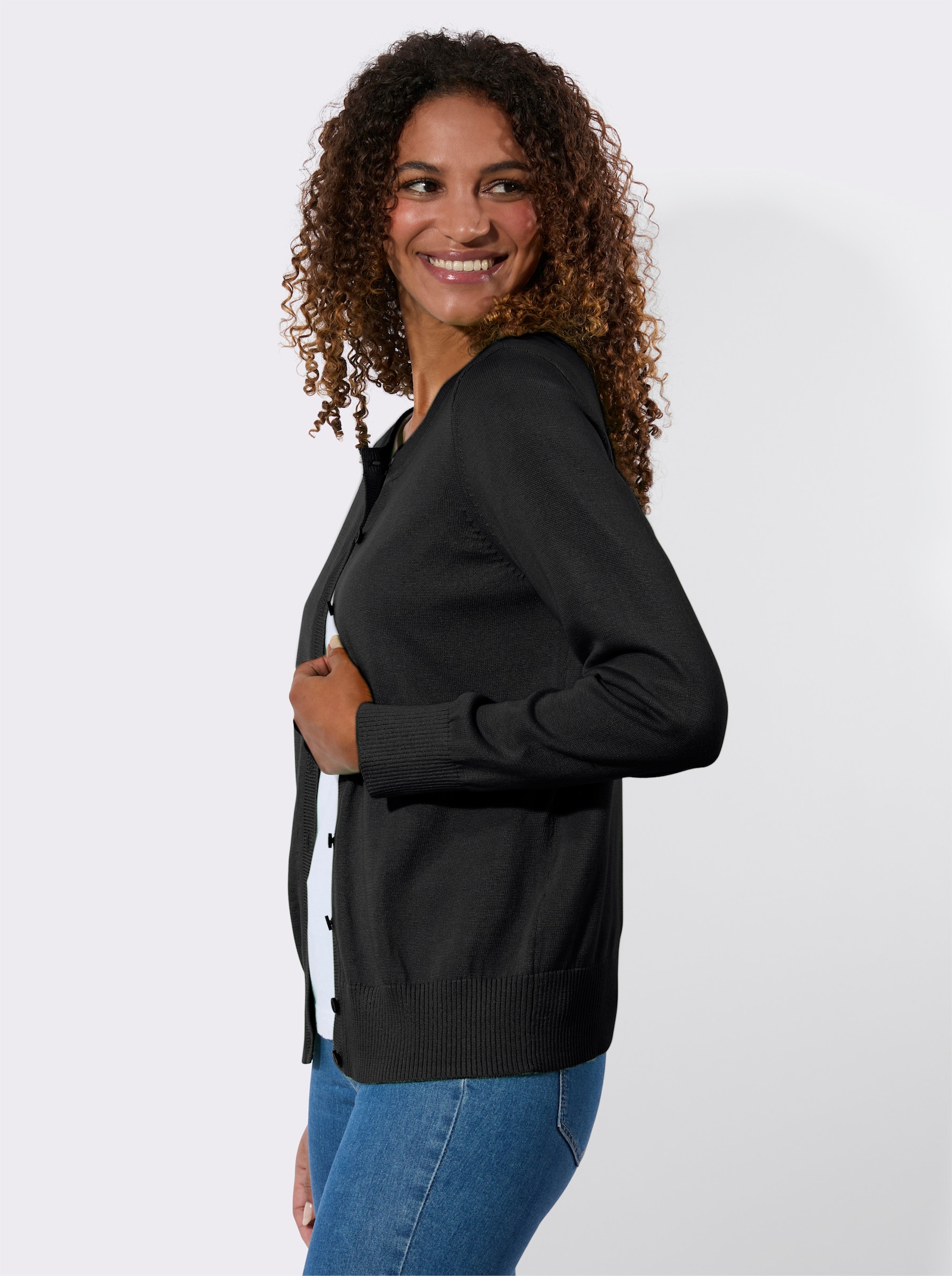 Kardigán s rebrovanými zakončeniami - čierna