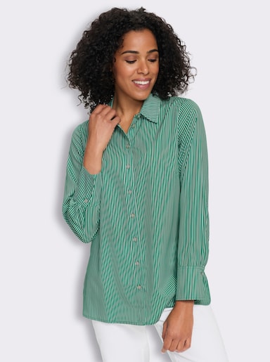Longbluse mit Längsstreifen, pflegeleicht - grün-ecru-gestreift