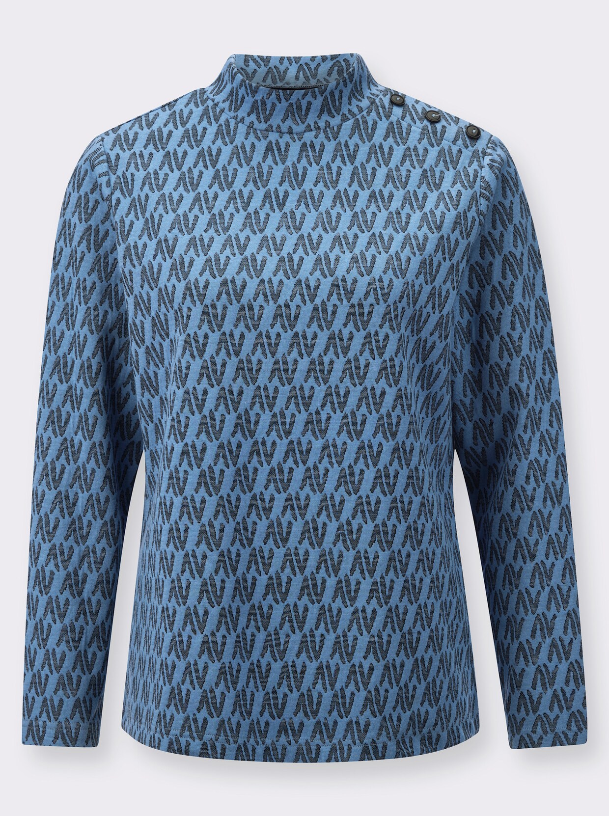 Shirt met opstaande kraag - middenblauw/zwart gedessineerd