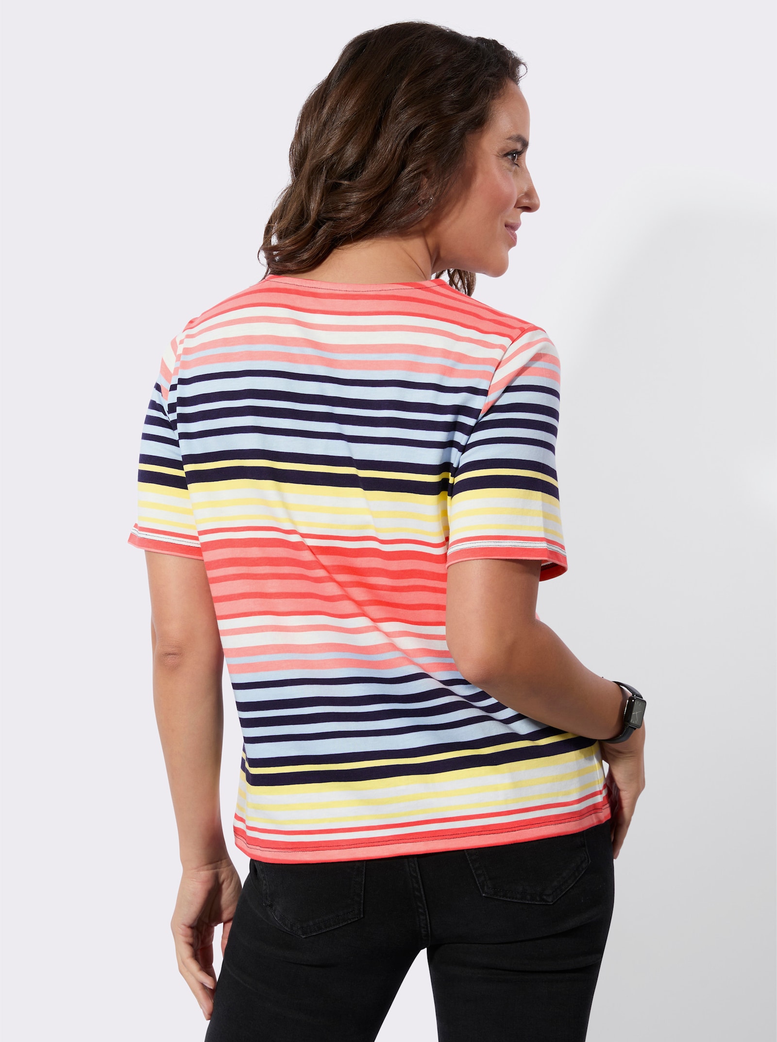 Ringelshirt mit Reißverschluss am Ausschnitt - flamingo-zitrone-geringelt