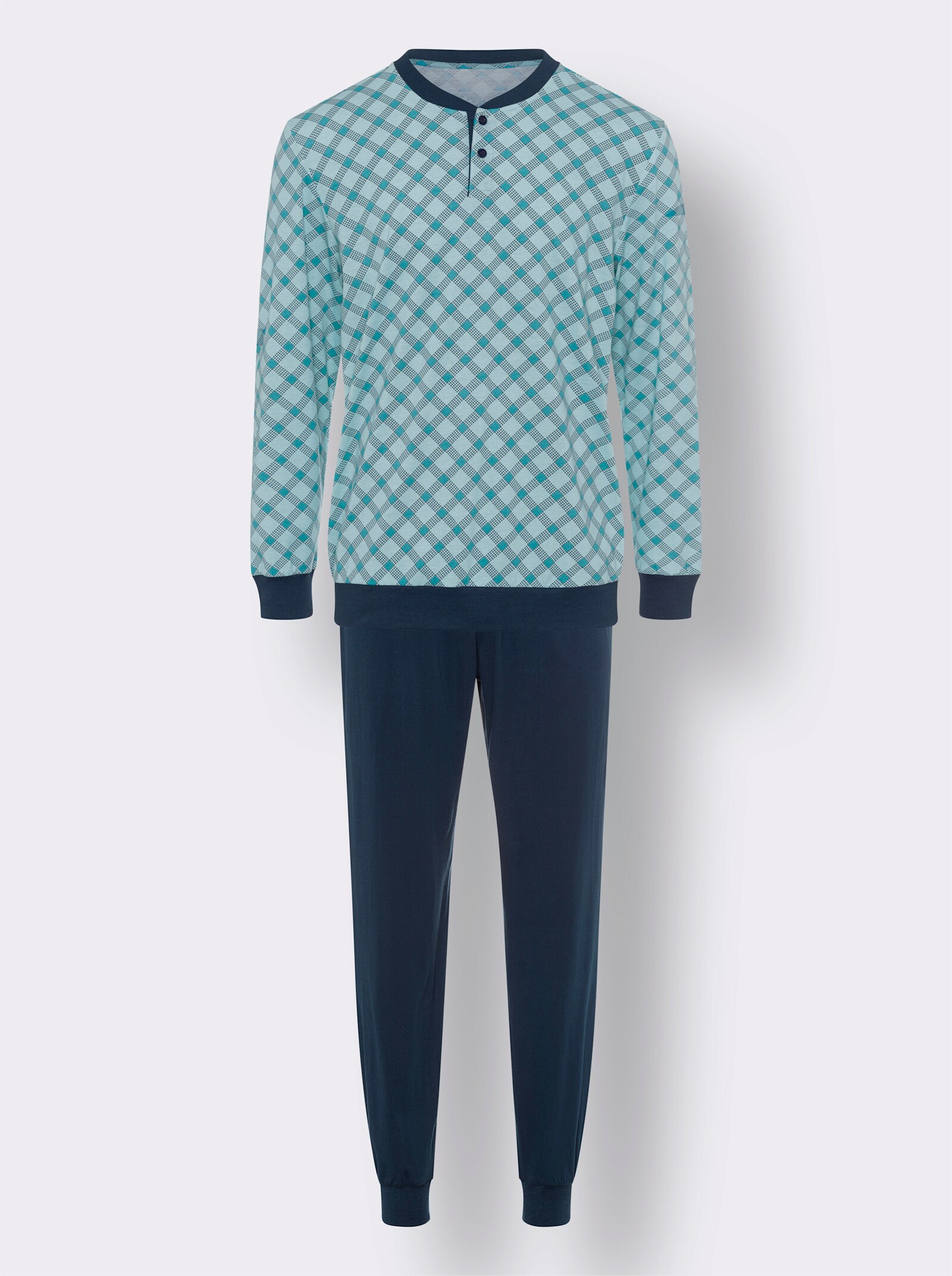 Pyžamo s elastickými náplety - akvamarínová-tmavěmodrá