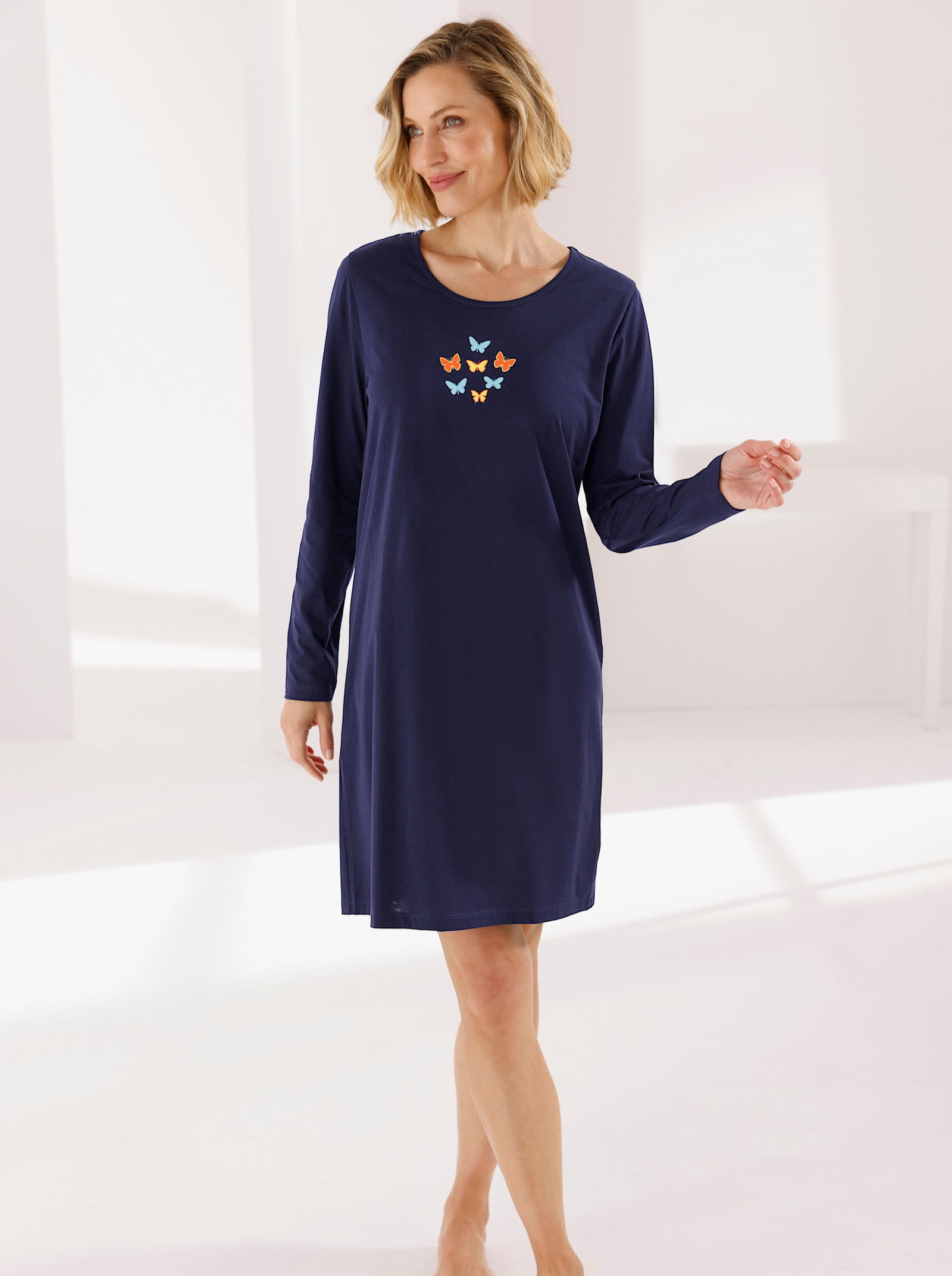 wäschepur Chemises de nuit avec imprimé devant - vert d'eau + marine