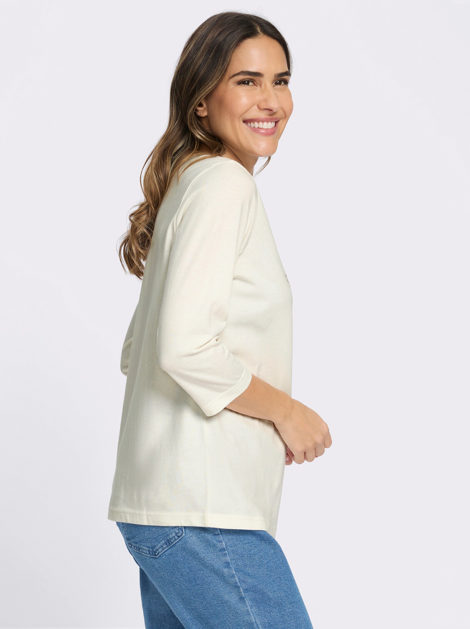 3/4-Arm-Shirt mit platziertem Druck - ecru-flamingo