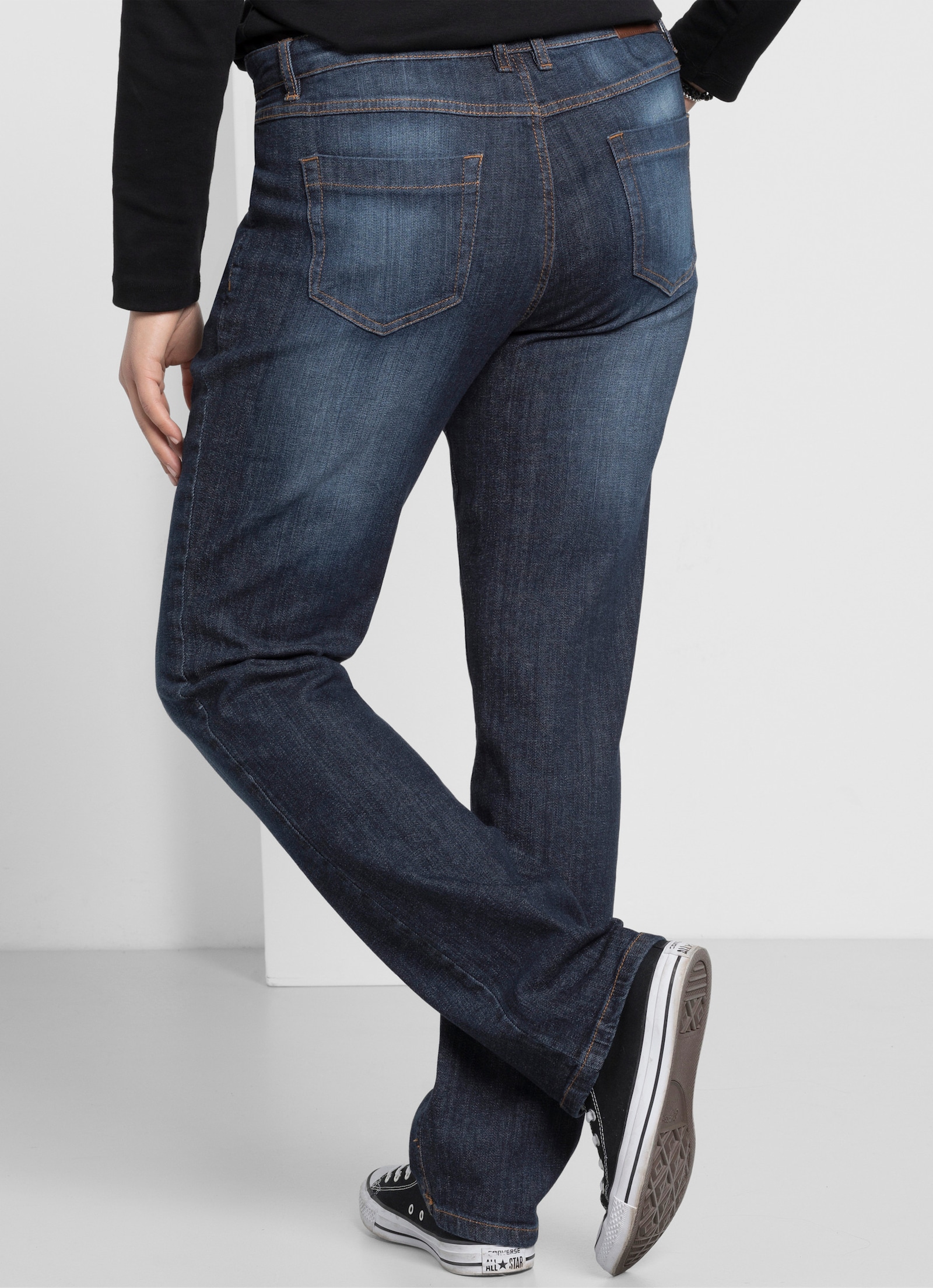sheego Gerade Jeans mit Used-Effekten - dark blue denim