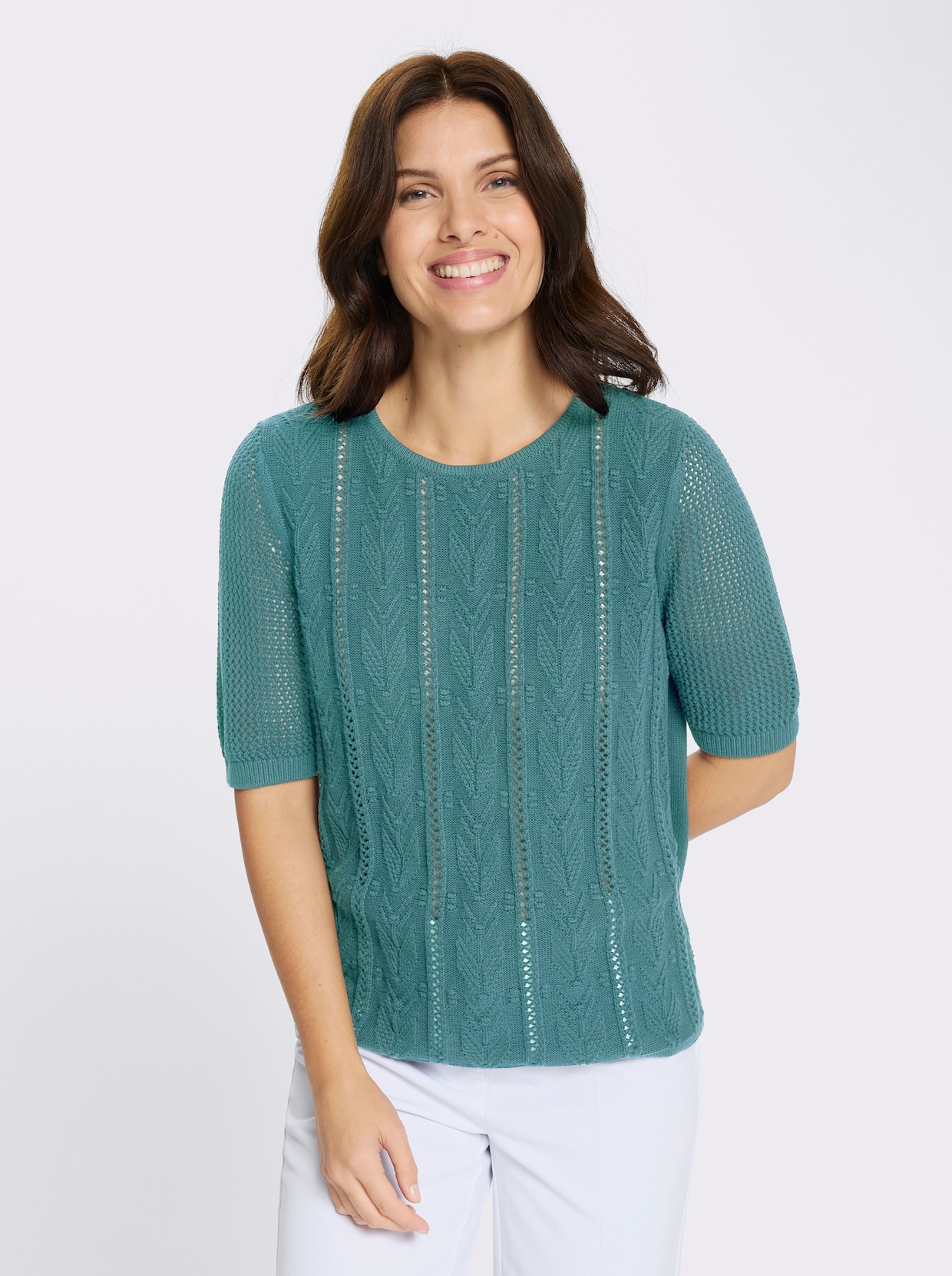 Ajourpullover aus reiner Baumwolle - ozean