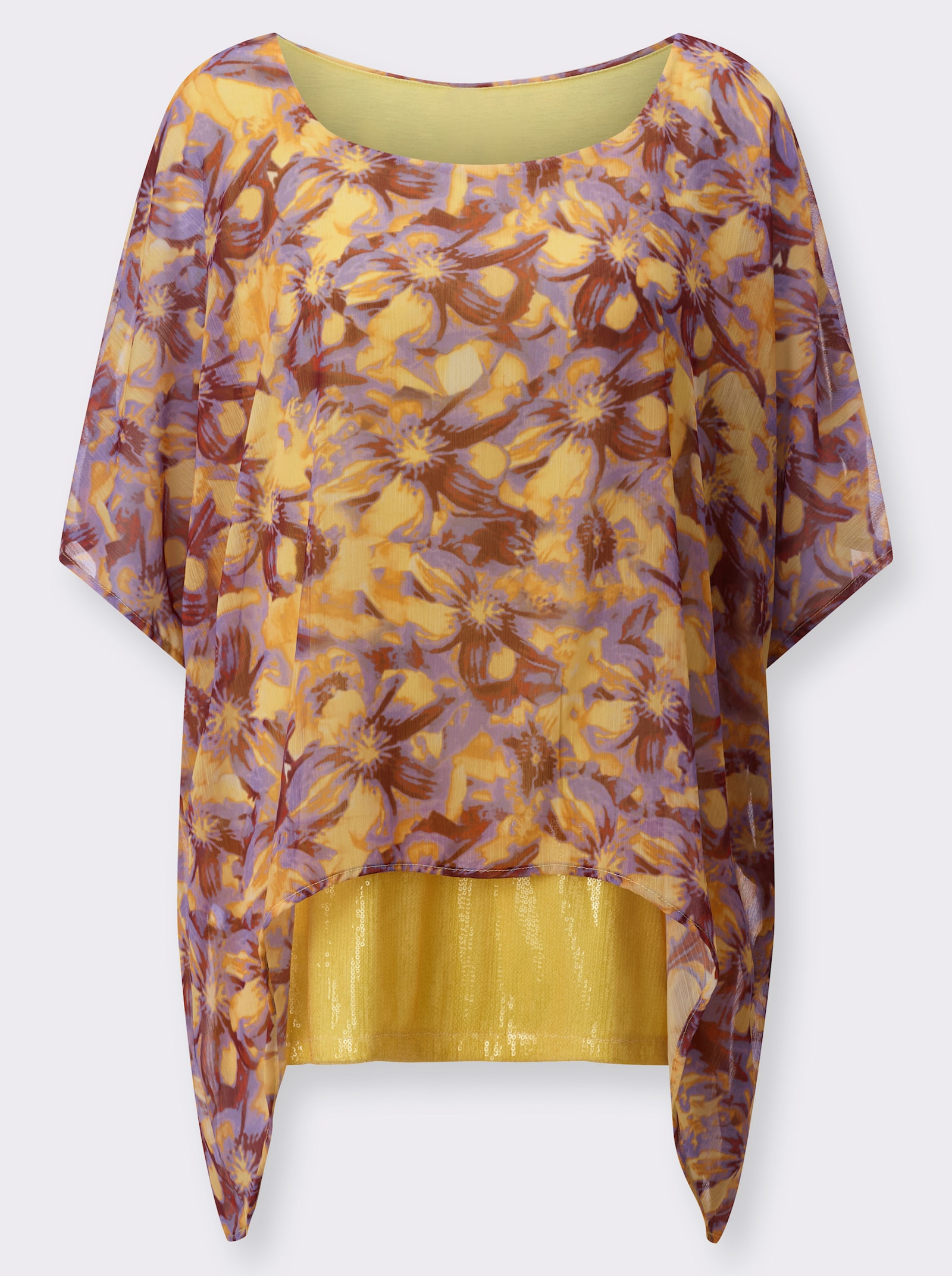 Tunika mit Pailletten-Verzierung - zitrone-gelb-bedruckt
