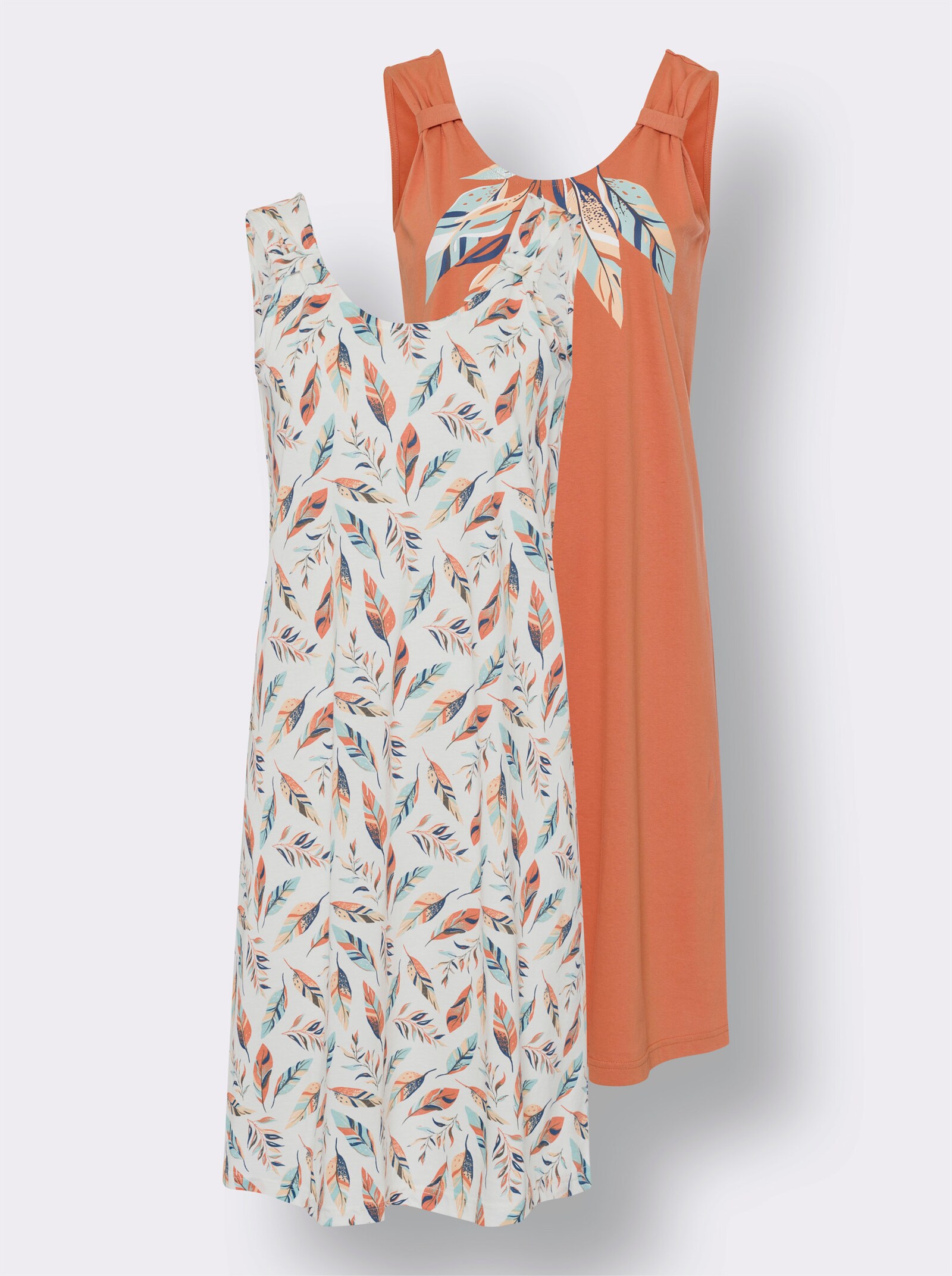 Nachthemd in set van 2 - ecru bedrukt + papaya