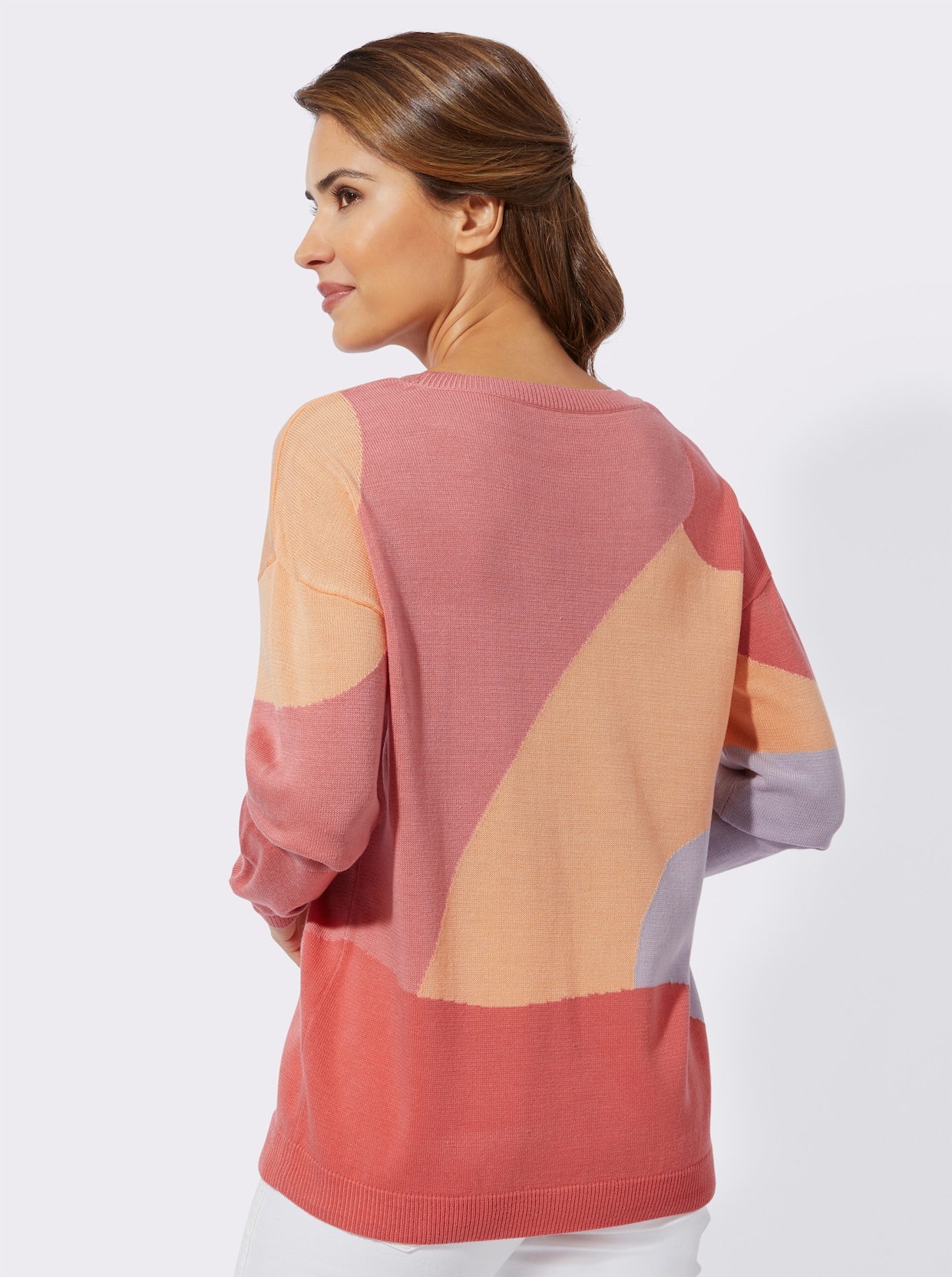 Pullover met ronde hals - grapefruit/lila gedessineerd