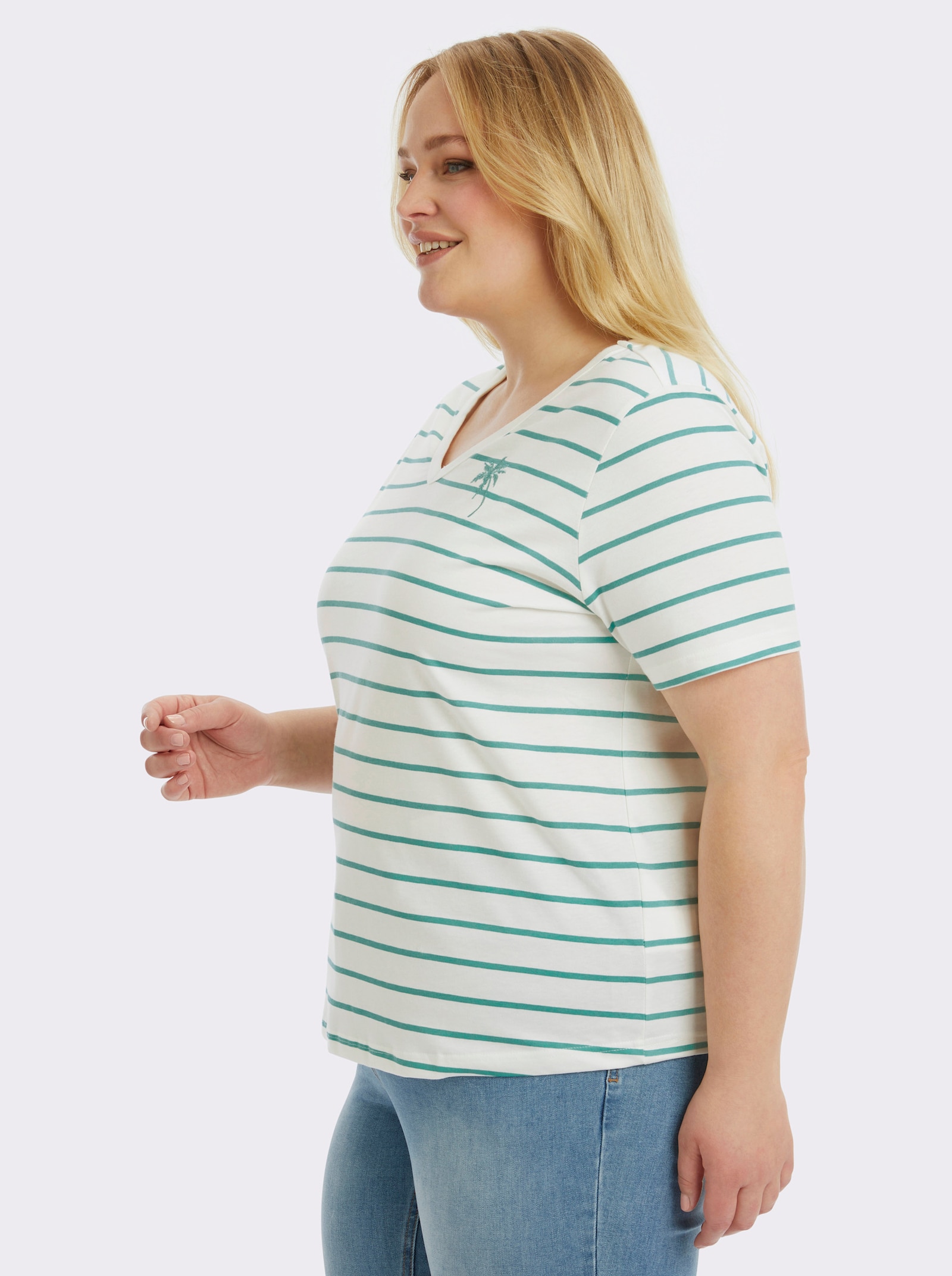  Shirt mit Stickerei, geringelt - salbei-ecru-geringelt