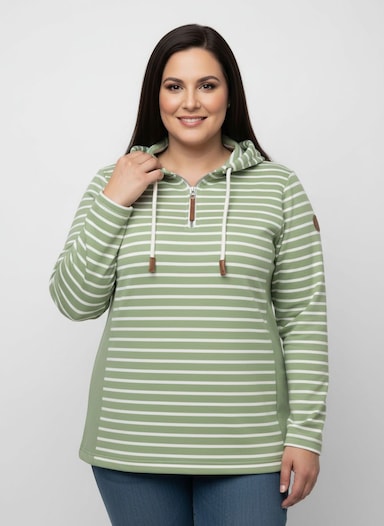 Kapuzensweatshirt mit 2 Nahttaschen - eucalyptus-ecru-geringelt