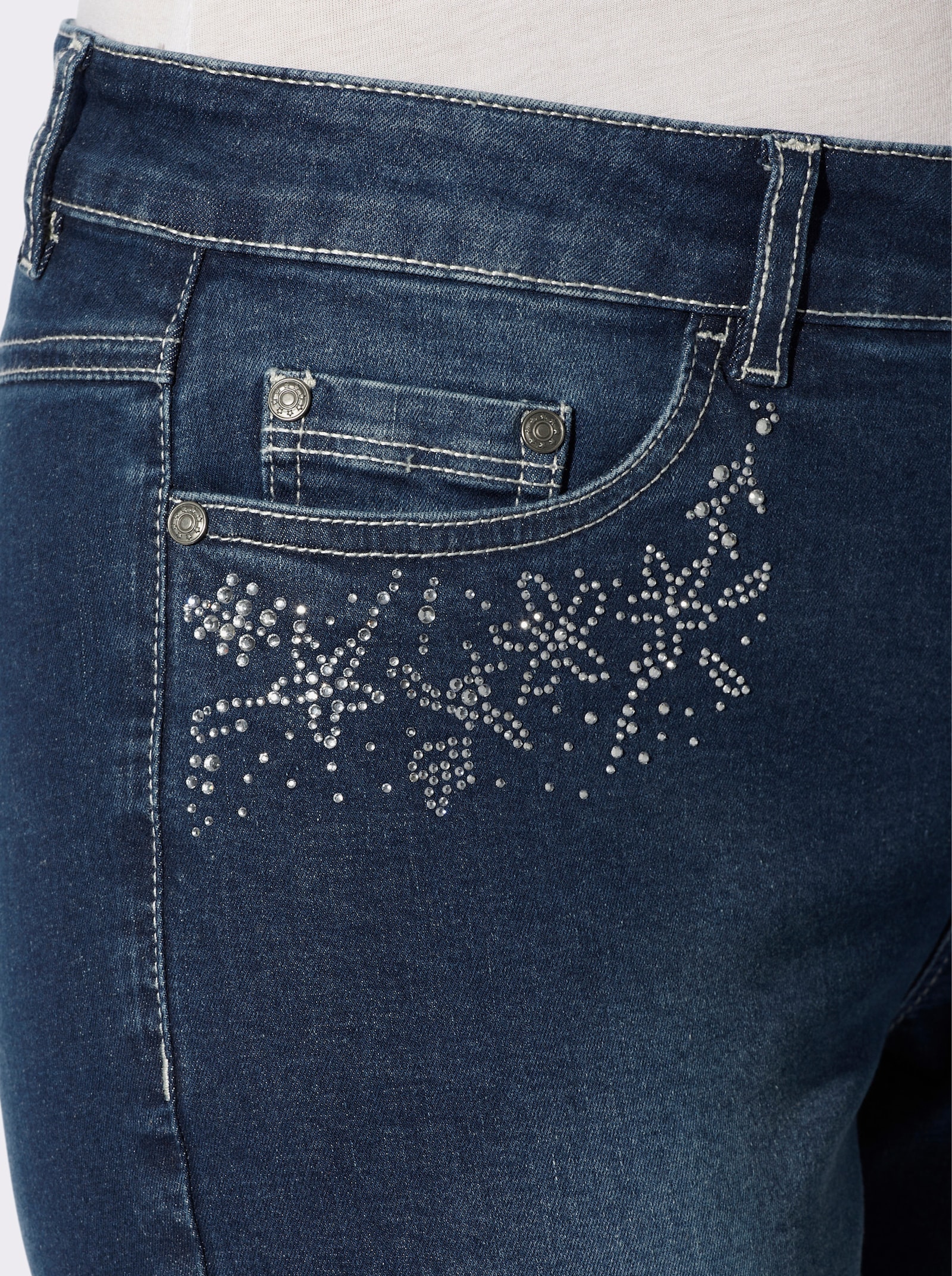 Skinny Jeans mit Glitzersteinchen - blue-stone-washed