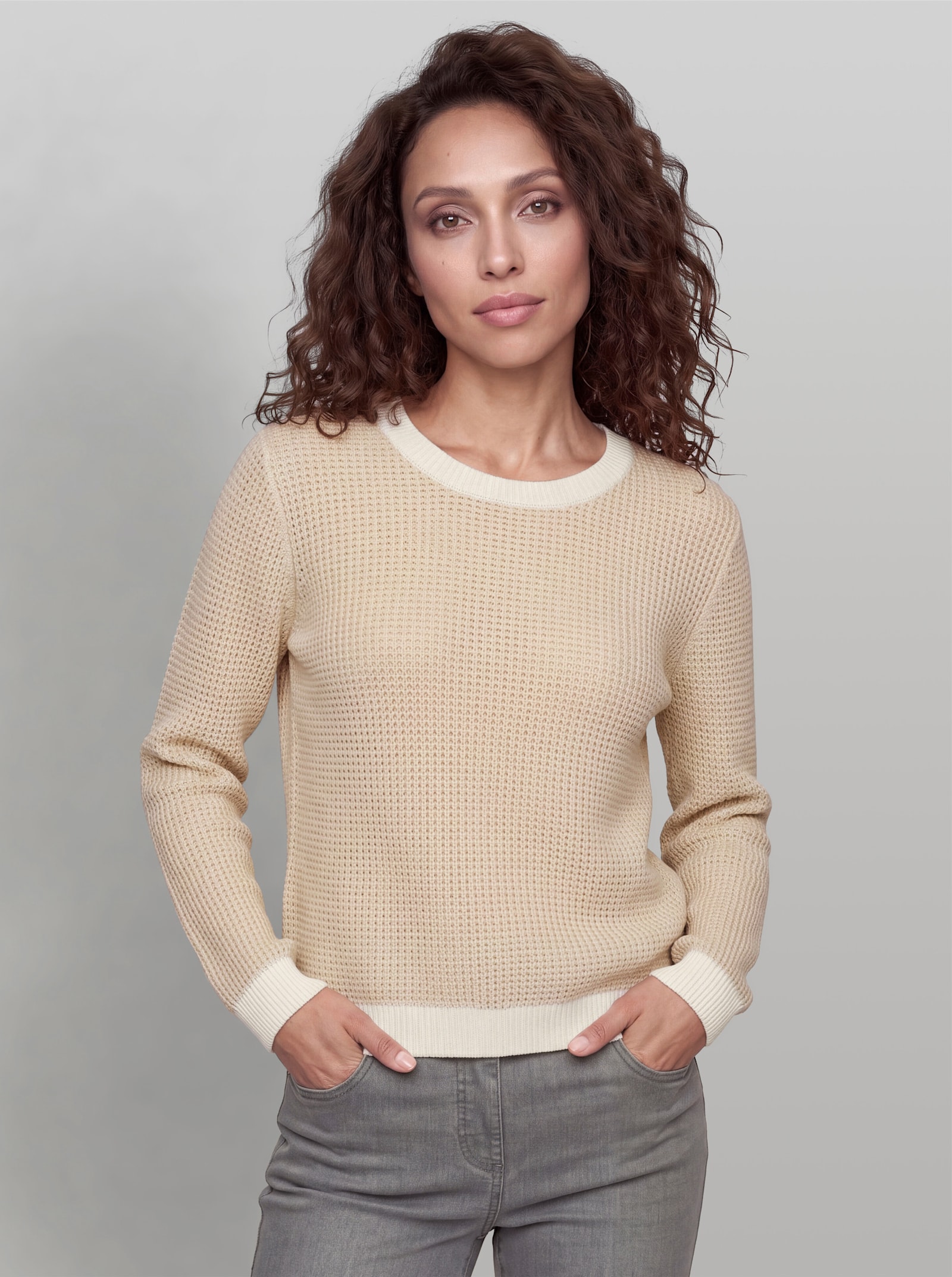 heine Pullover mit Kontrast-Bündchen - sand