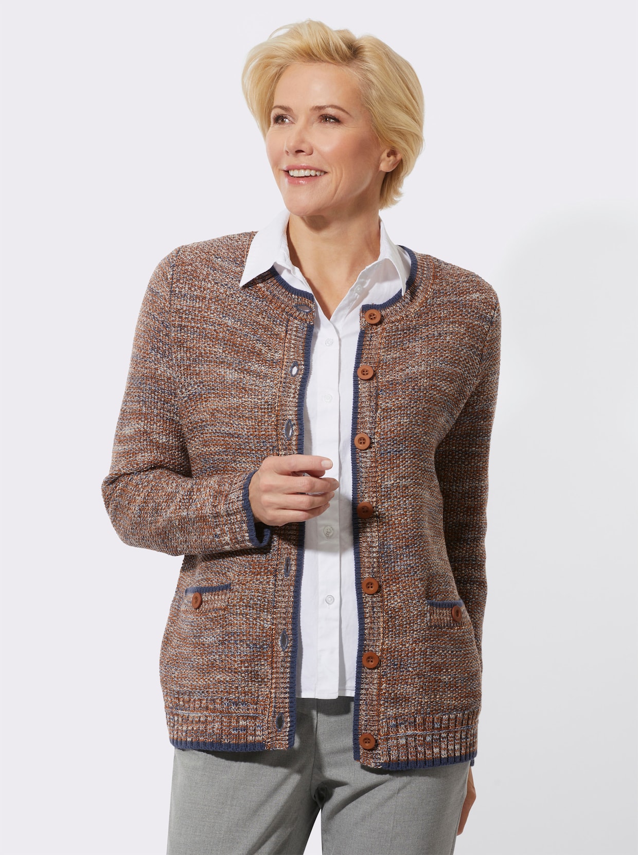 Strickjacke - cognac-bleu-meliert