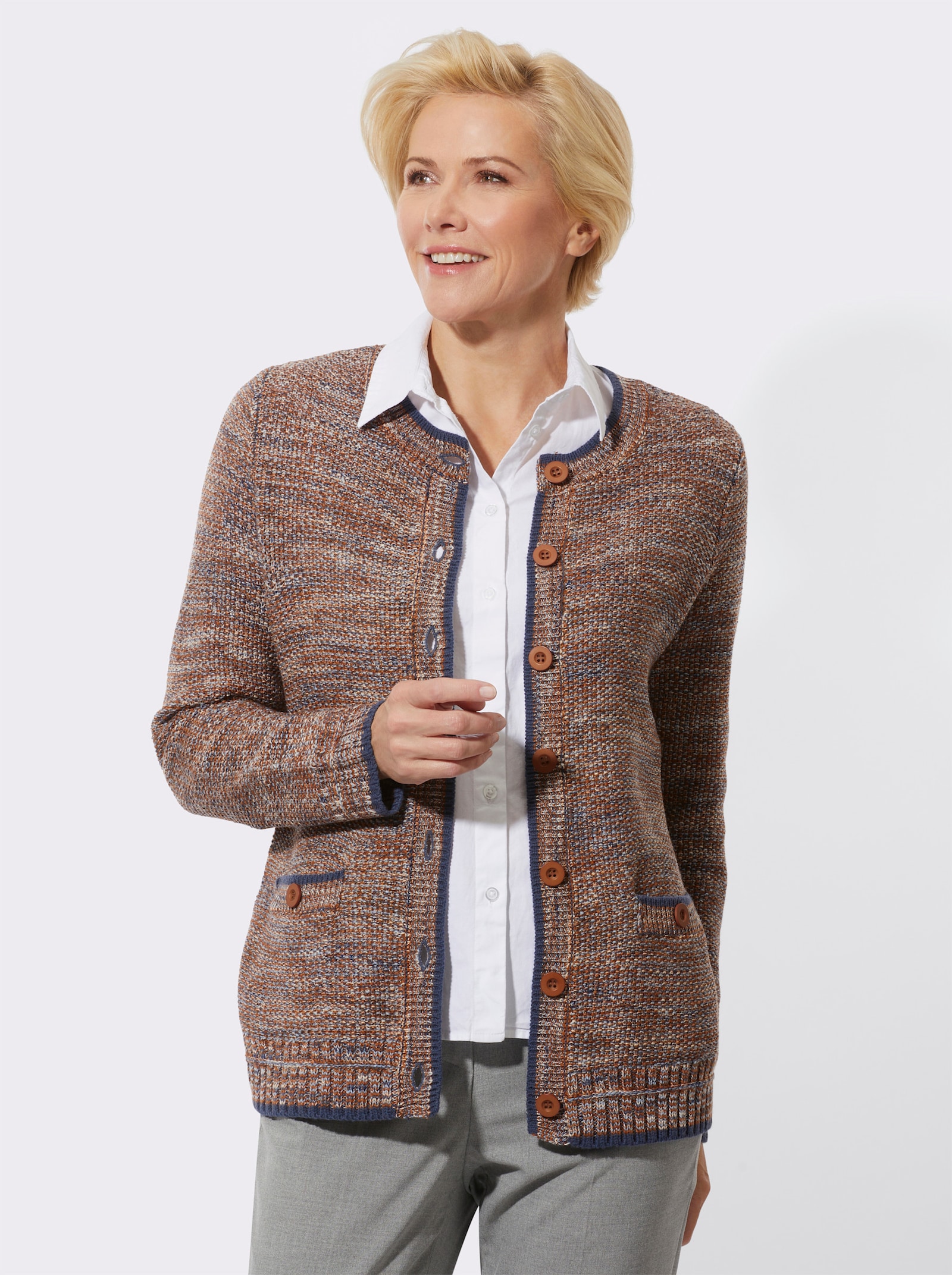 Strickjacke in effektvoller Strickstruktur - cognac-bleu-meliert