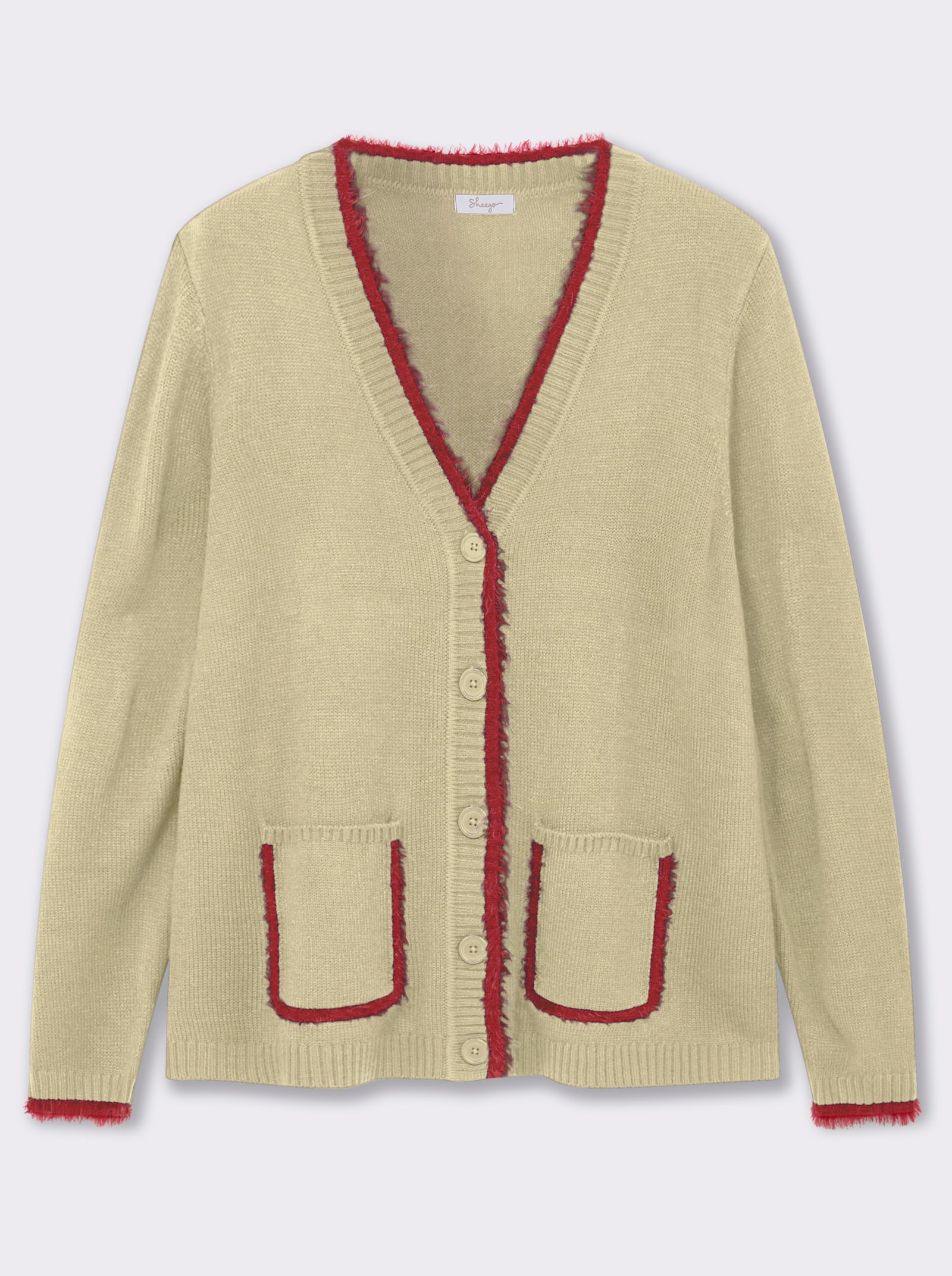 sheego Strickjacke mit Flauschgarn-Kanten - sand-kirsche