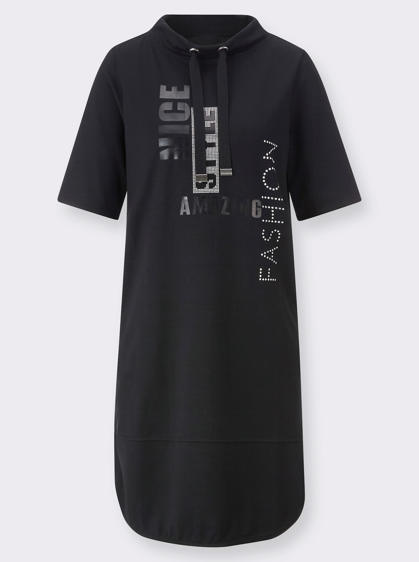 Jerseyjurk met wijde opstaande kraag - zwart