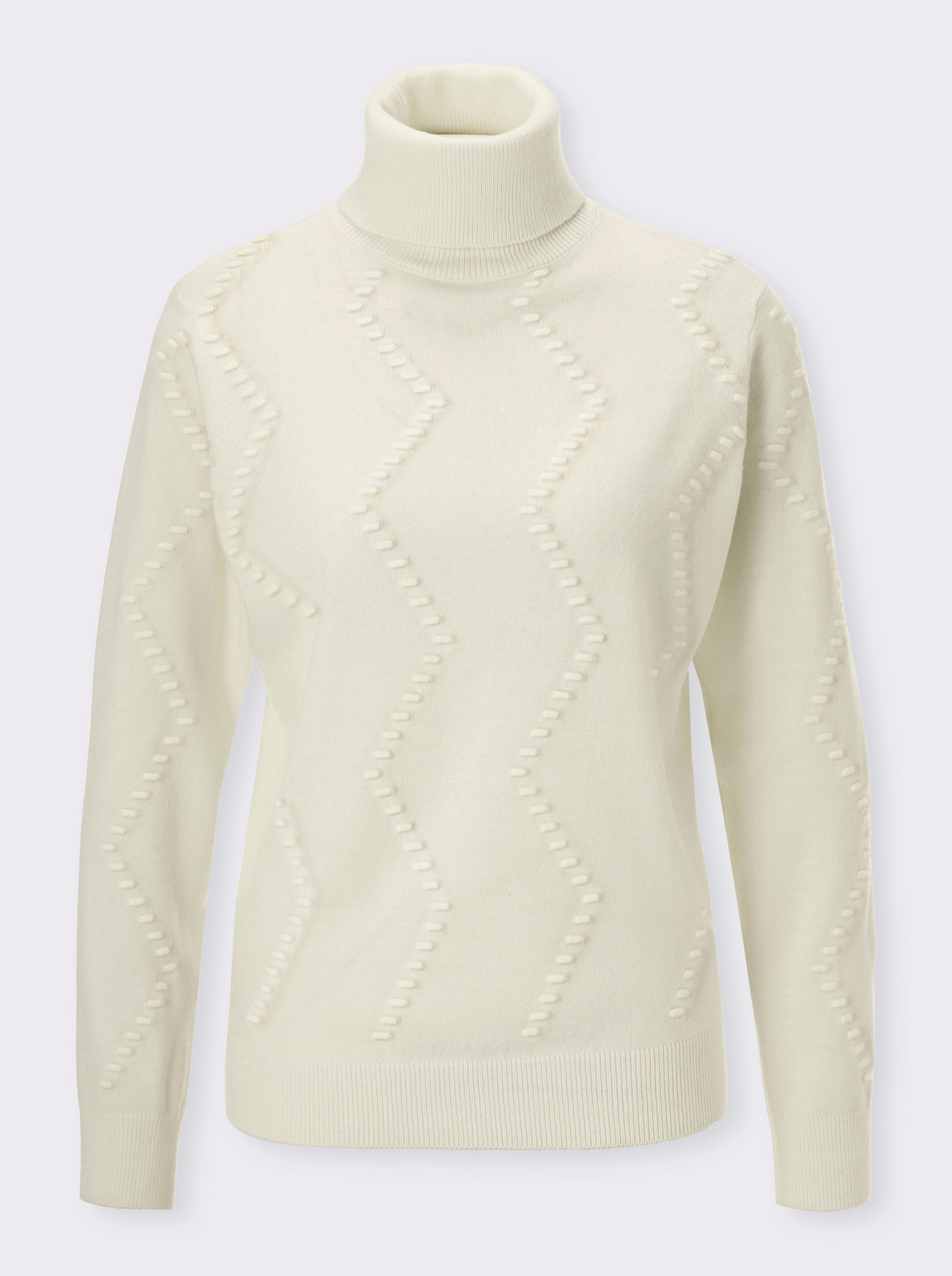 Pullover met rolkraag en zigzag-breipatroon - champagne