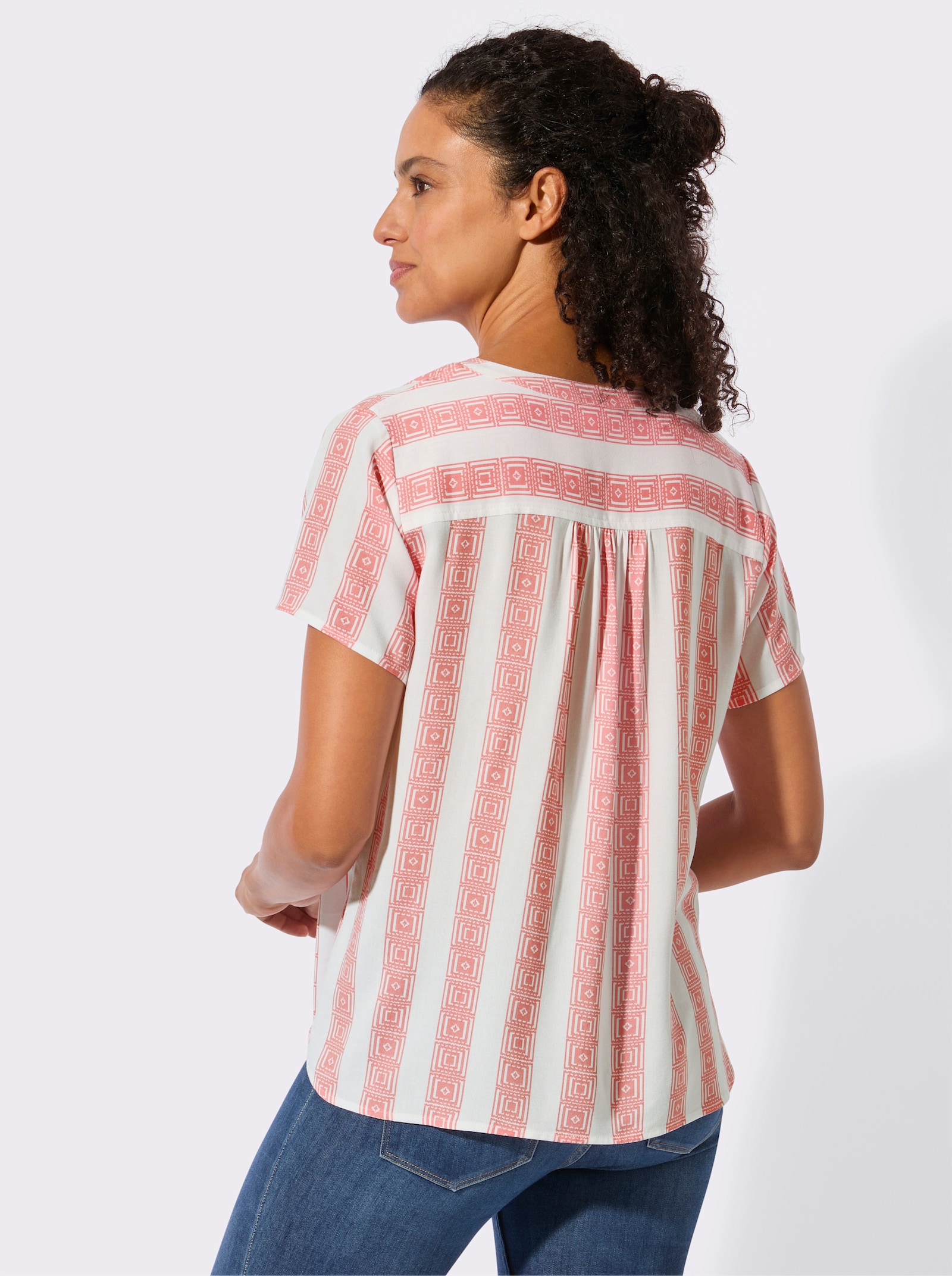 Kurzarmbluse mit Längsstreifen - flamingo-weiß