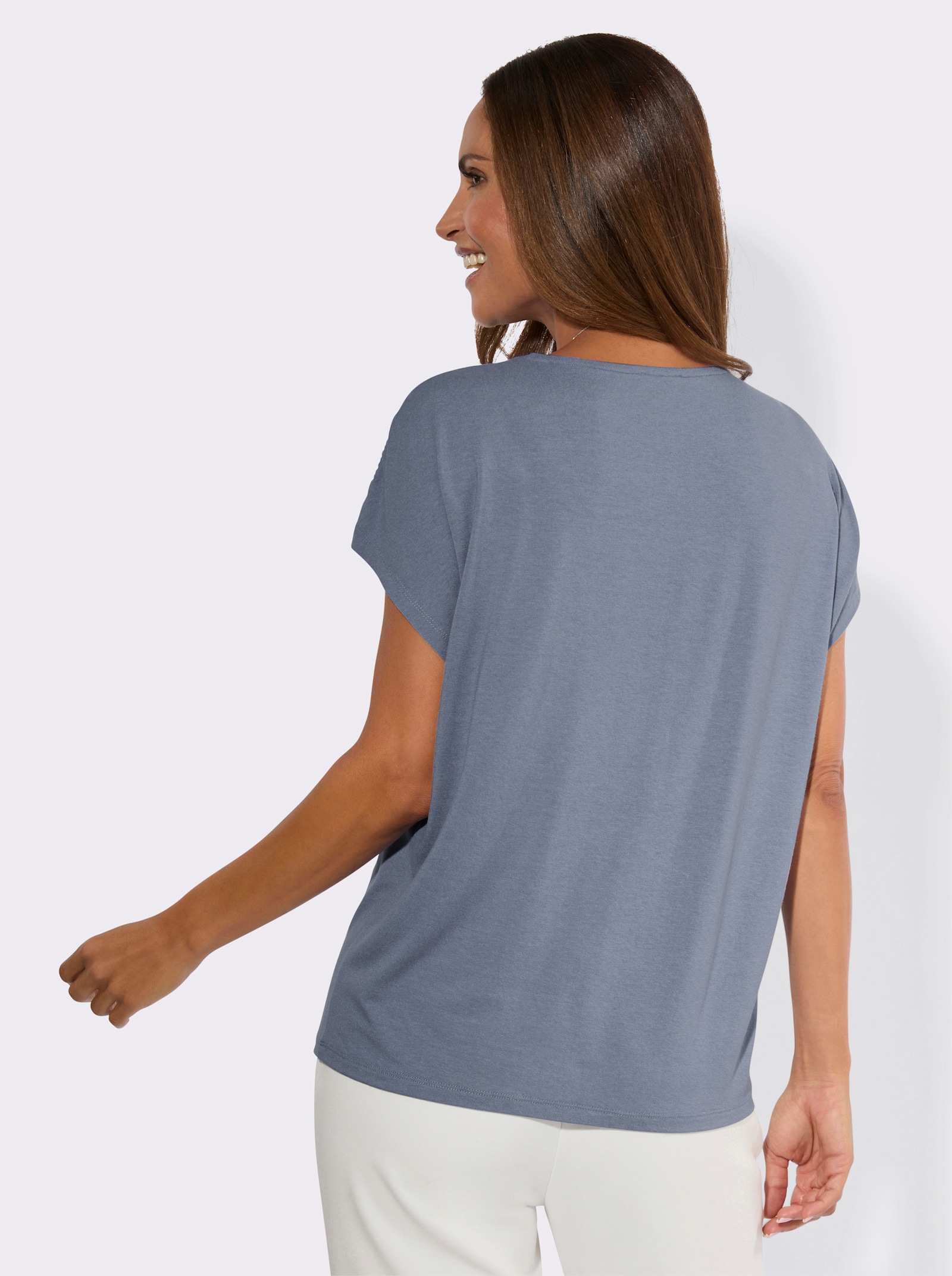 Kurzarmshirt mit Cut-out - taubenblau