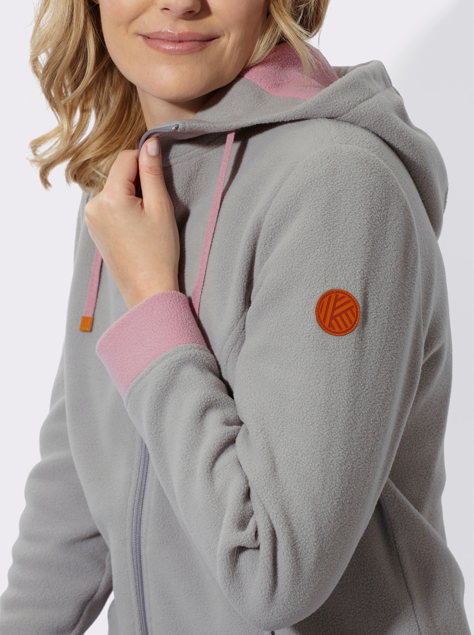 Fleecejacke mit Kapuze - steingrau-mauve