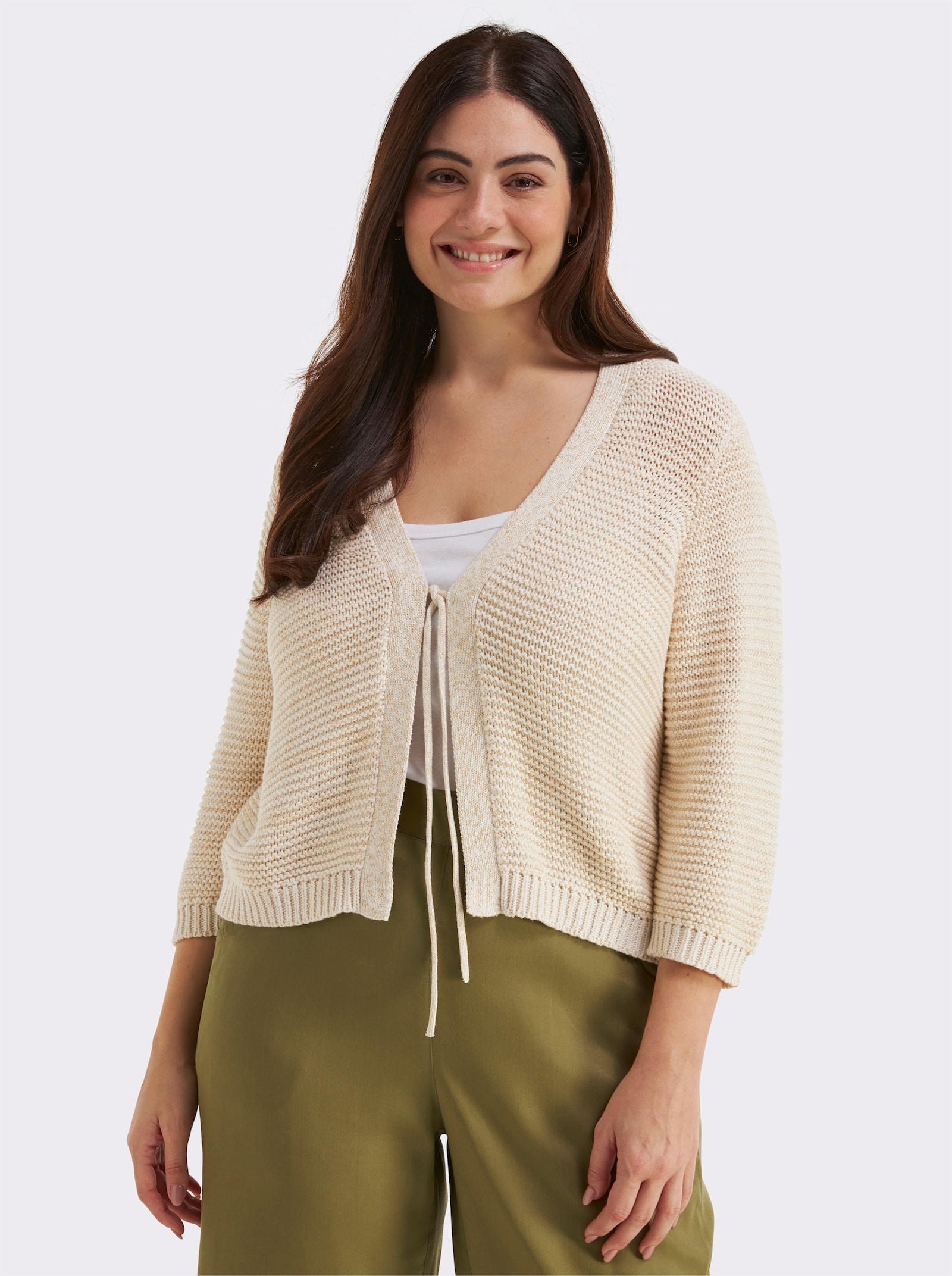 sheego Cardigan im Linksstrick, mit Lurexfaden - champagner-goldfarben