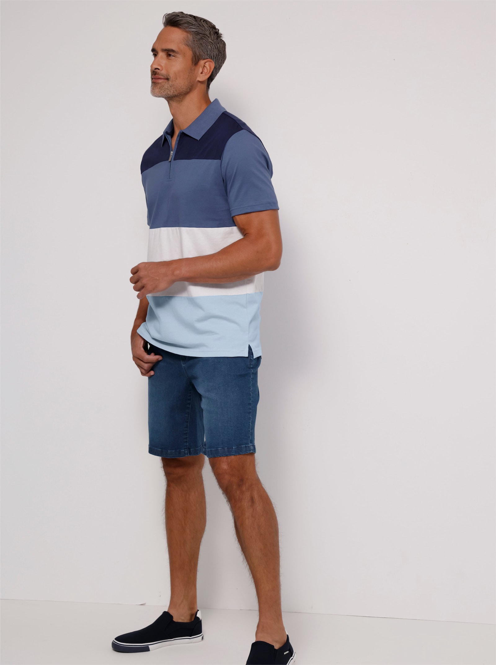 Poloshirt mit kurzem Reißverschluss - marine-jeansblau-gestreift
