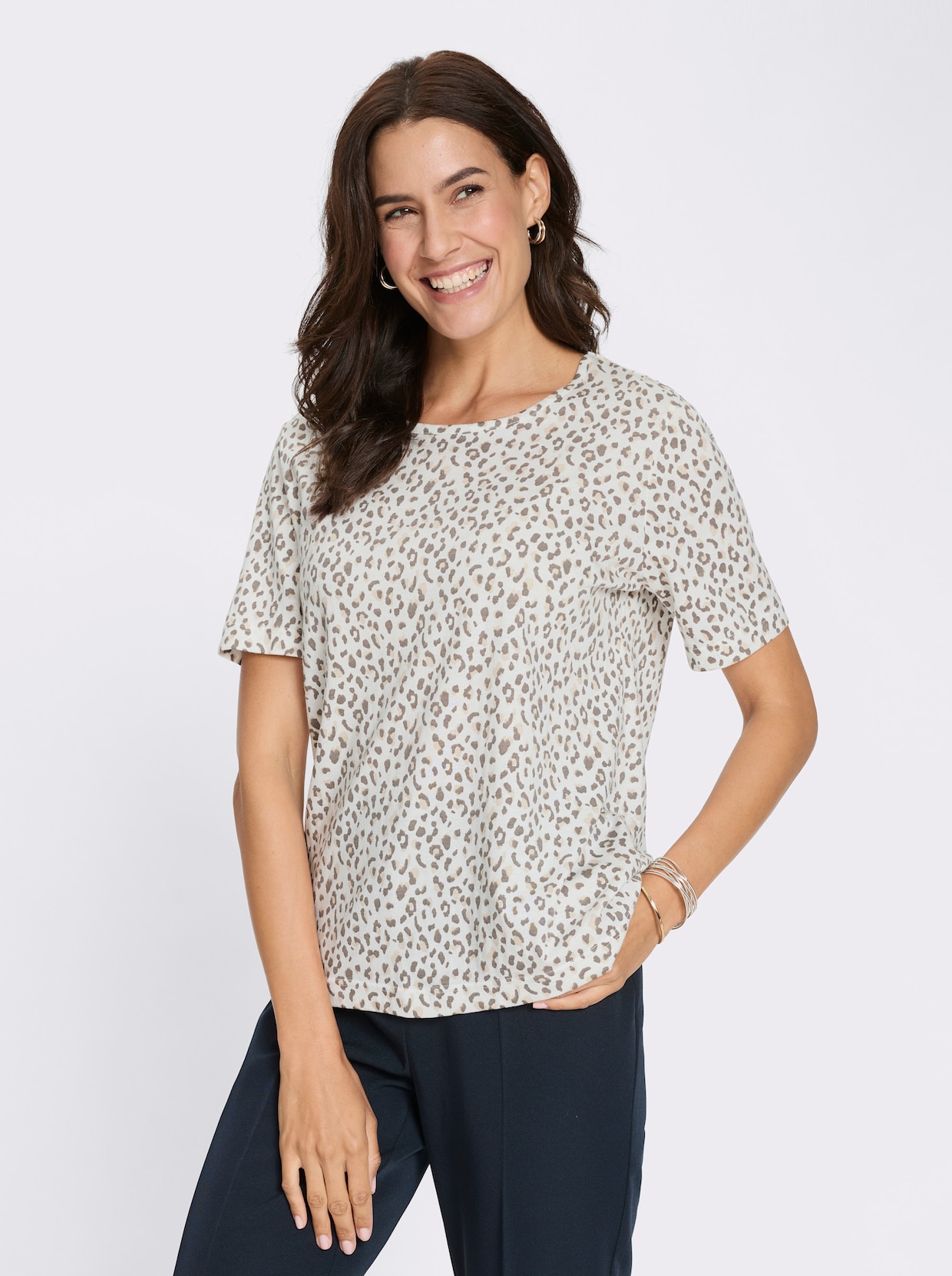 Print-Shirt - ecru-taupe-bedruckt