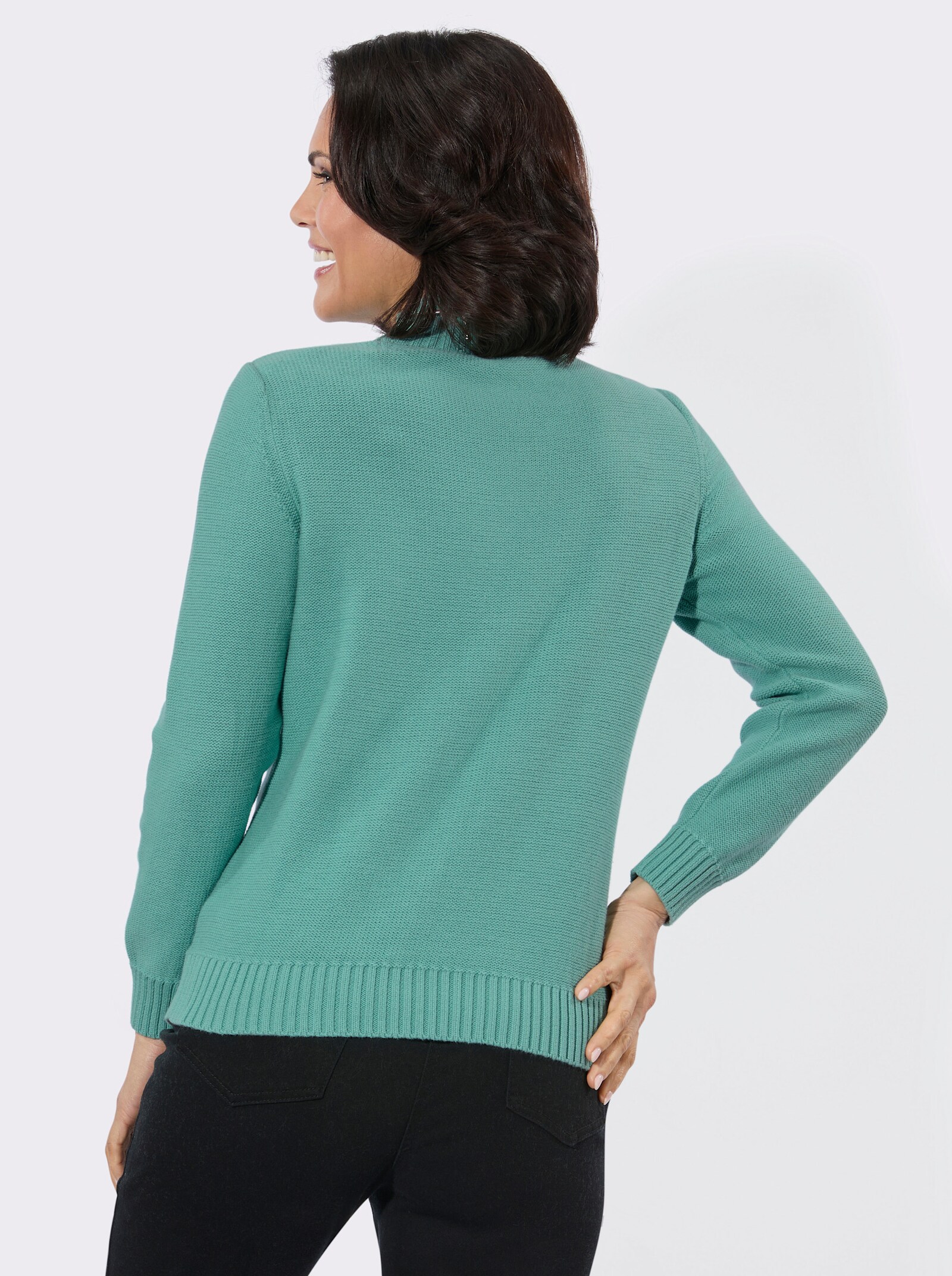 Pullover met opstaande kraag en ribboorden - salie