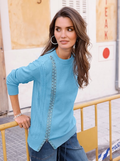 Pullover mit Zopfstrick-Details - aqua
