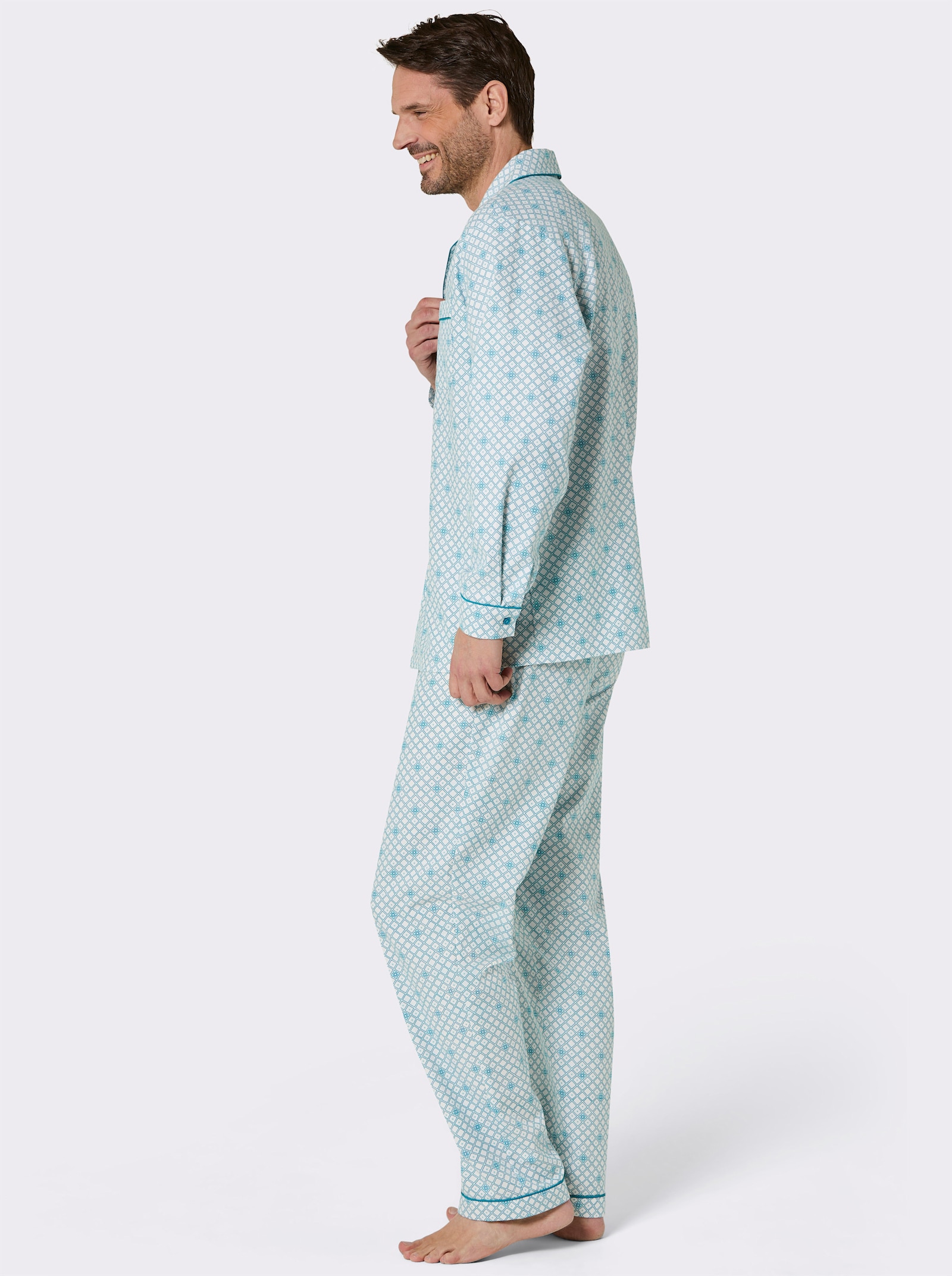 wäschepur men Pyjama - ecru-mint-bedruckt