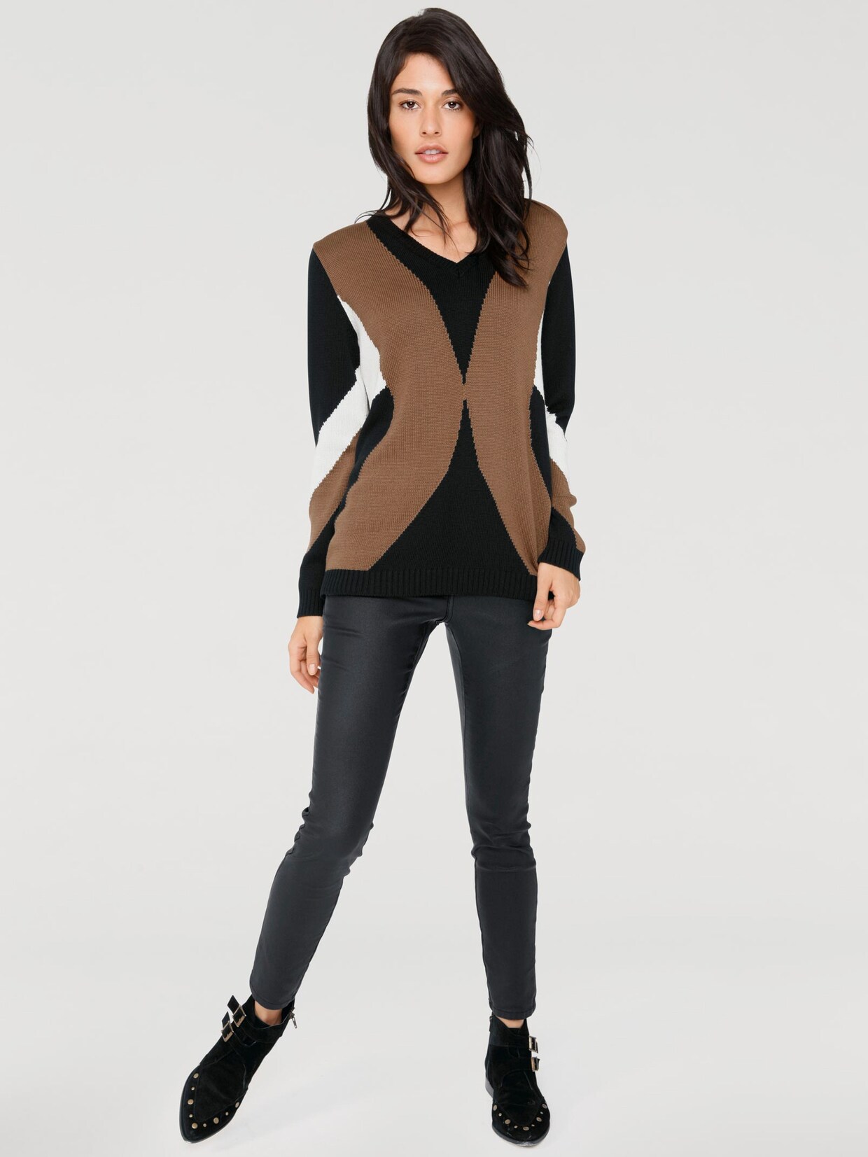 Rick Cardona Intarsienpullover - schwarz-cognac