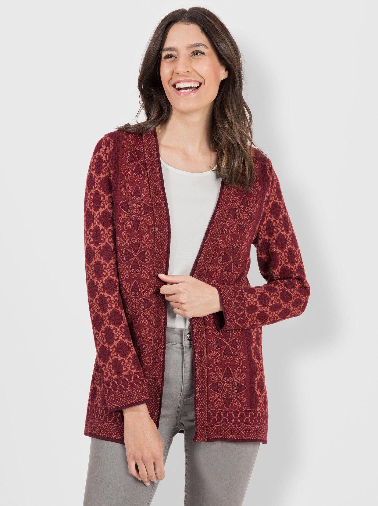 Strickjacke - dunkelrot-gemustert
