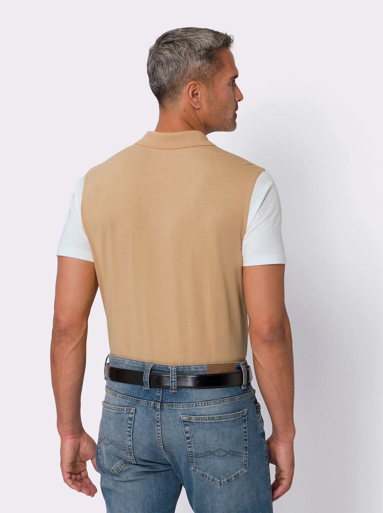 Poloshirt - weiß-camel