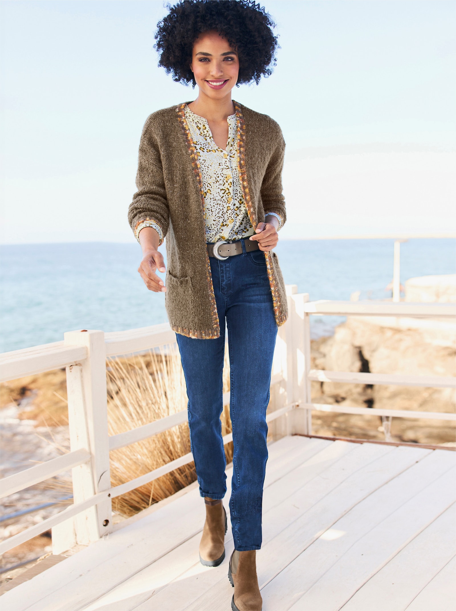 heine Vest in handgebreide look - donkertaupe/ecru gemêleerd