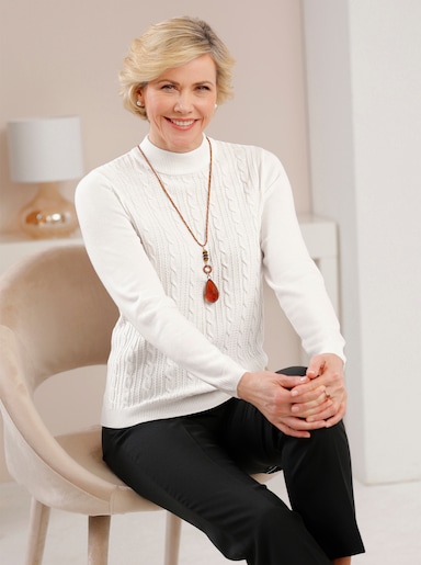 Stehkragenpullover im Strickmuster-Mix - ecru