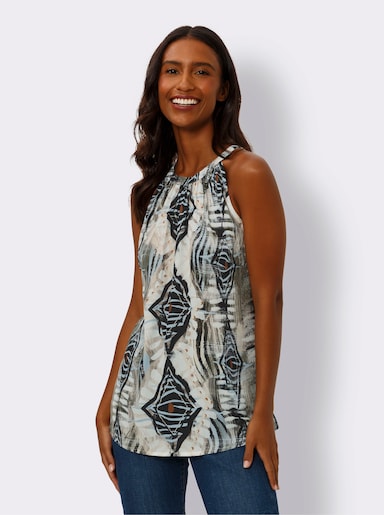 heine Druckbluse mit Knopfverschluss hinten, bedruckt - sand-hellblau-bedruckt