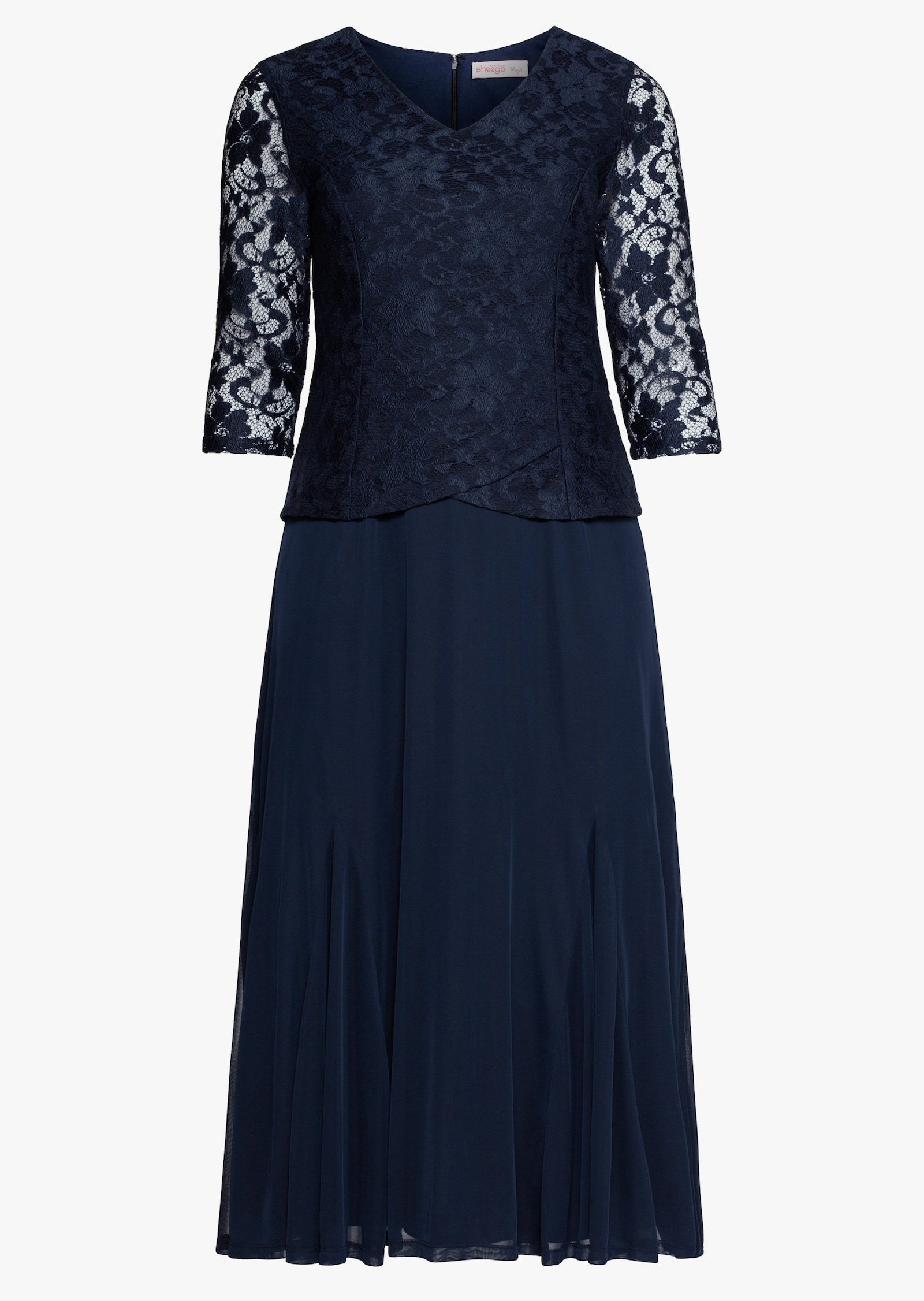sheego Abendkleid mit Spitze und Mesh - marine
