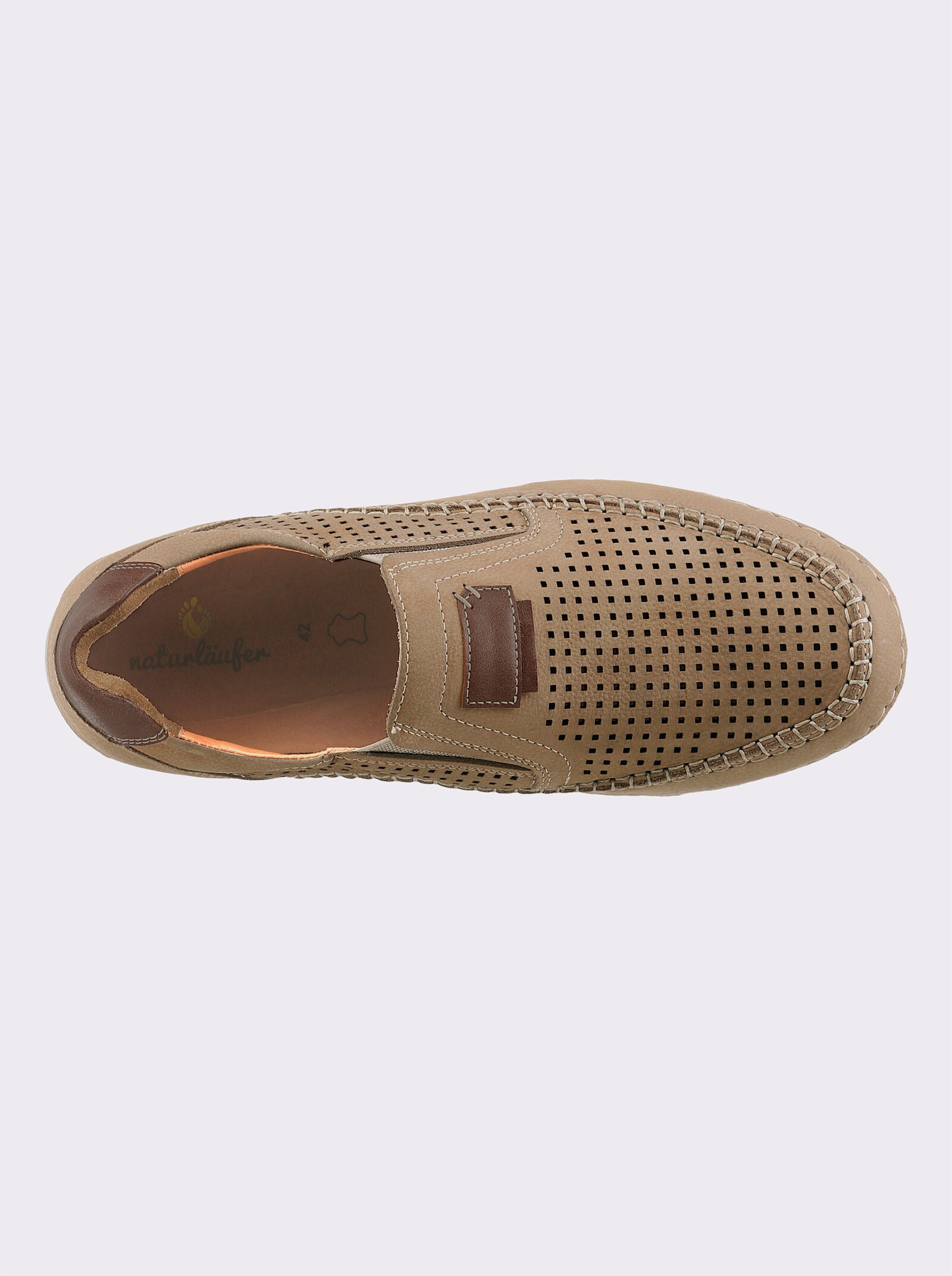 Naturläufer Slipper aus Nubukleder, mit Perforation - sand