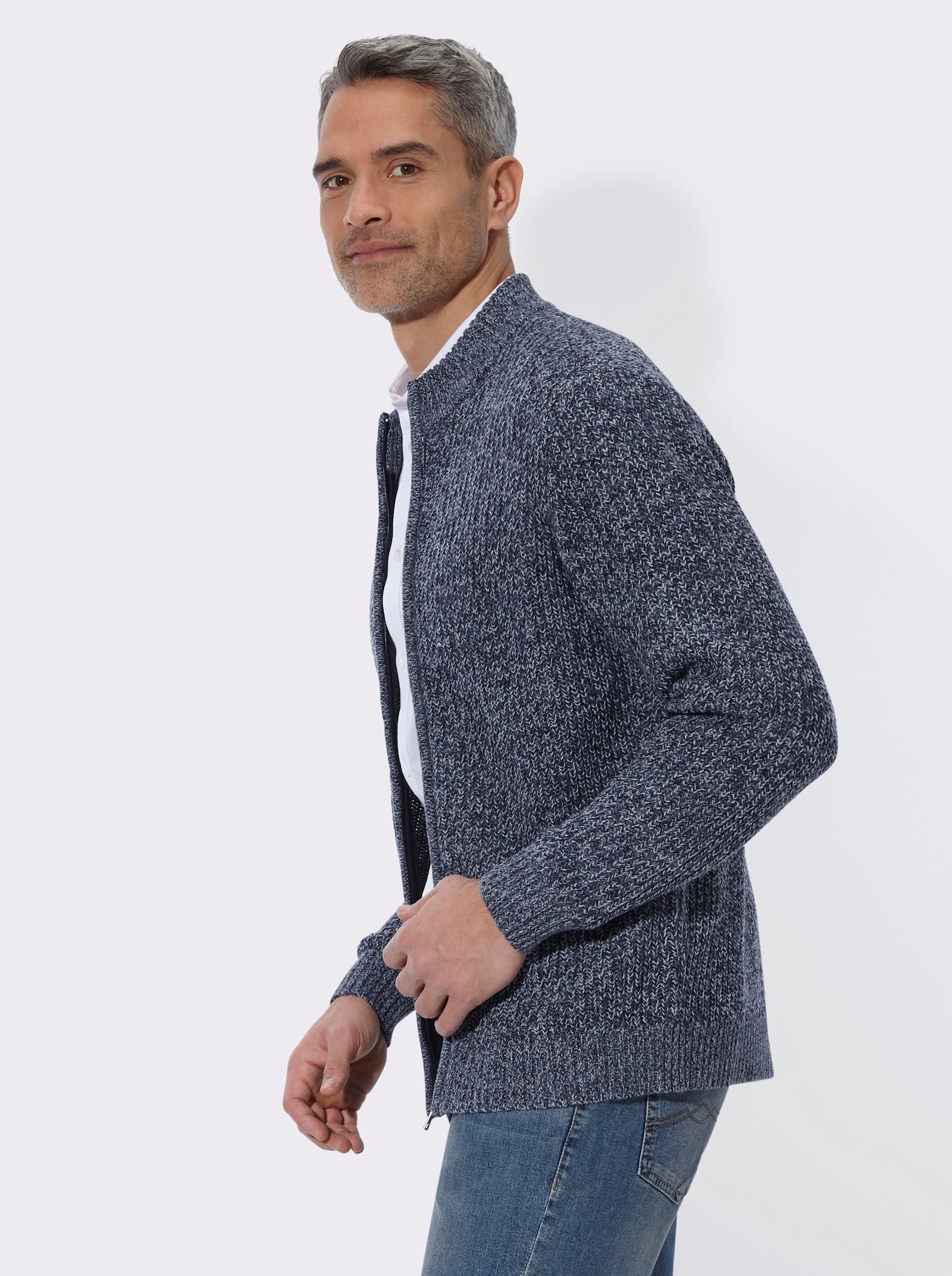 Strickjacke aus Melange-Strick - marine-meliert